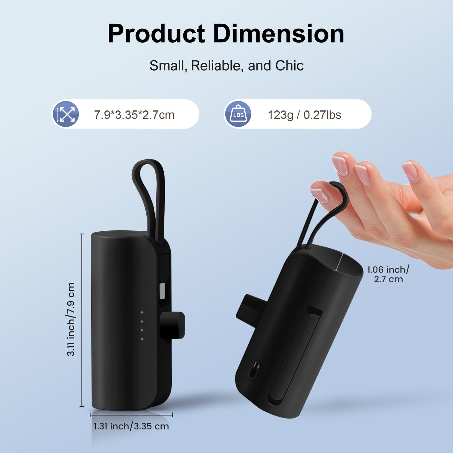 Ultra Mini Portable Charger 4500mAh, Power Bank with Dual Output, Portable Battery Pack for iPhone Series, Samsung, iPad Pro Air and More, Black