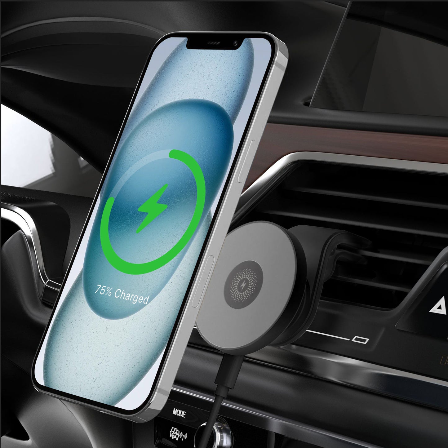 Super Strong Magnetic Car Mount with 15W Fast Wireless Charging, 360¡ã Rotatable and easy to install, durable and study, Black