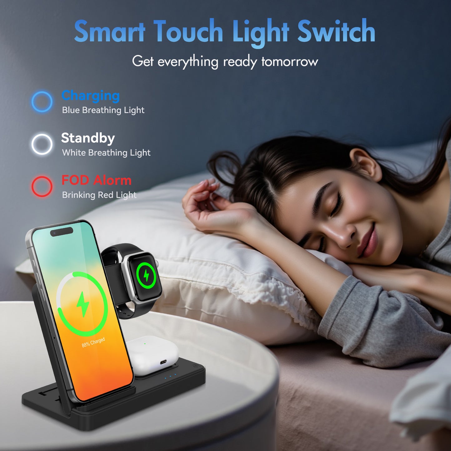 Wireless Charger, 3 in1 Wireless Charging Station, Magnetic Fast Charging Stand Compatible with iPhone 16 15 14 13 12 11 Pro Max Plus XS XR X 8, For iWatch 9 8 7 6 5 4 3 2 SE, for AirPods 3 2 Pro