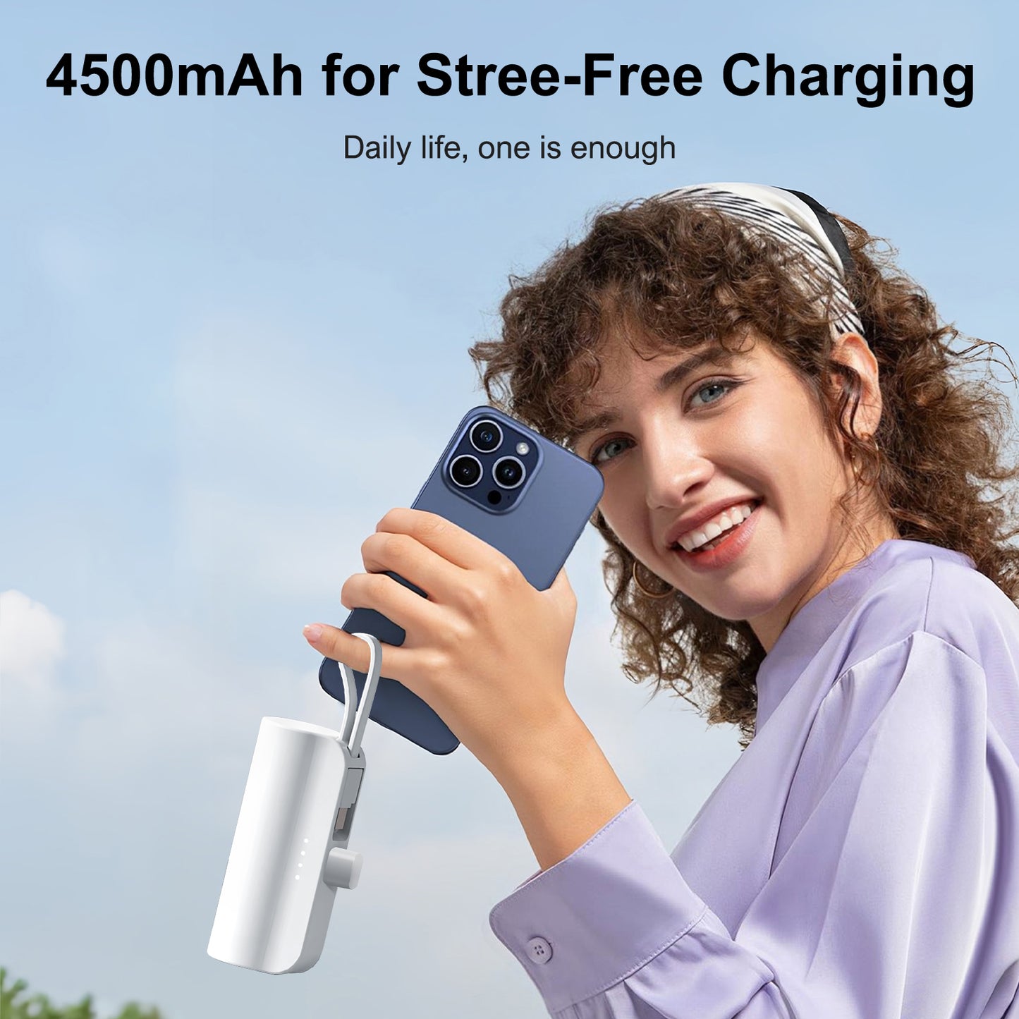Portable Charger, Power Bank, 4500mAh Battery Pack for iPhone, for Android, Pocket Sized, Perfect for Traveler, White