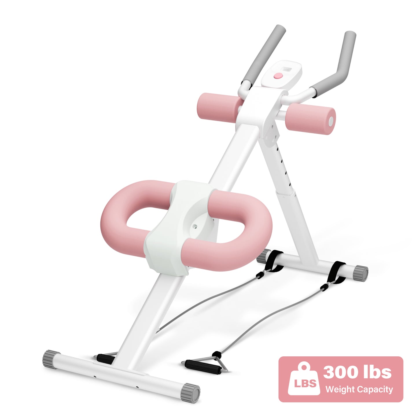 ALSO GO Ab Machine, Adjustable Ab Trainer Machine, Abdominal Workout Equipment with LED Display, 300 lb Foldable Abdominal Core Equipment with Resistance Bands, Pink
