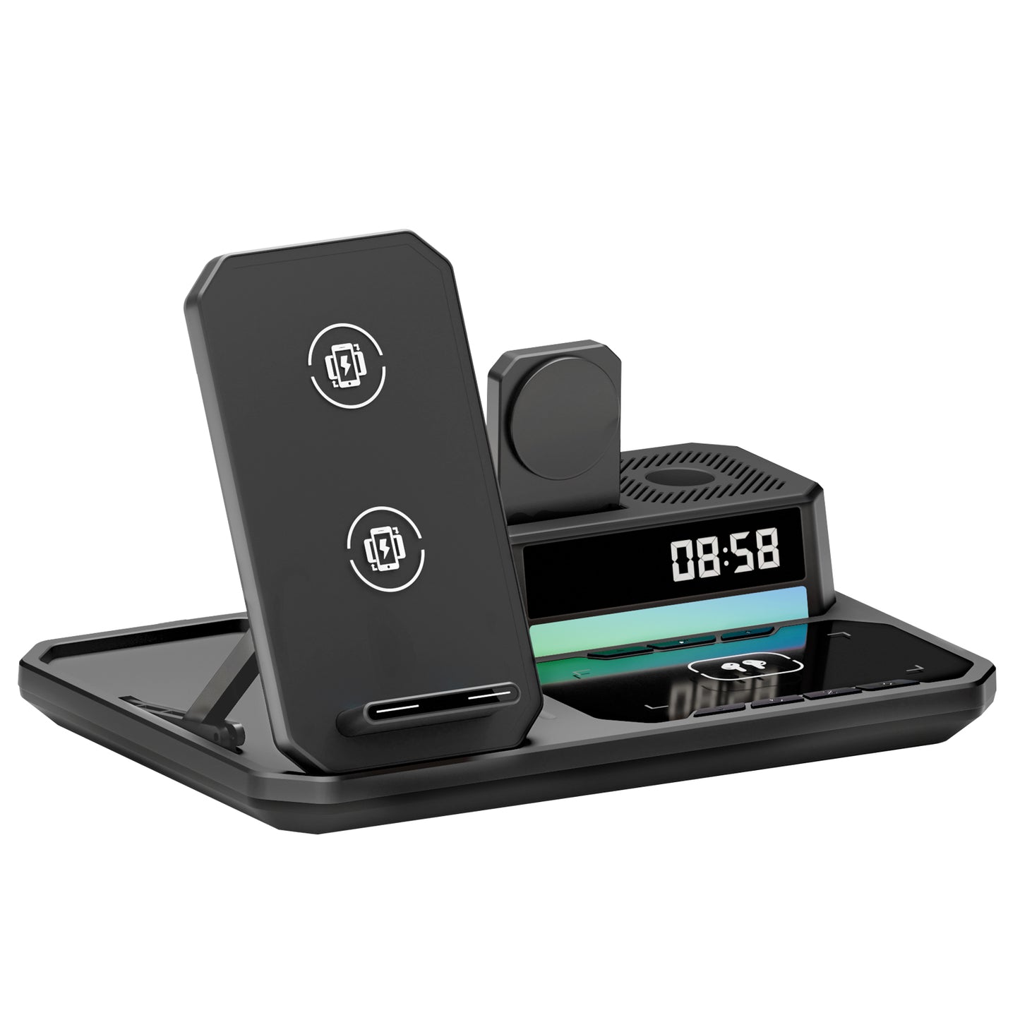 Wireless Charger for iPhone 17 16 15 14 13 12, 6 in 1 Charging Station for iWatch Series£¬for AirPods 4 3 2, with Clock, Bluetooth, Ambient Light