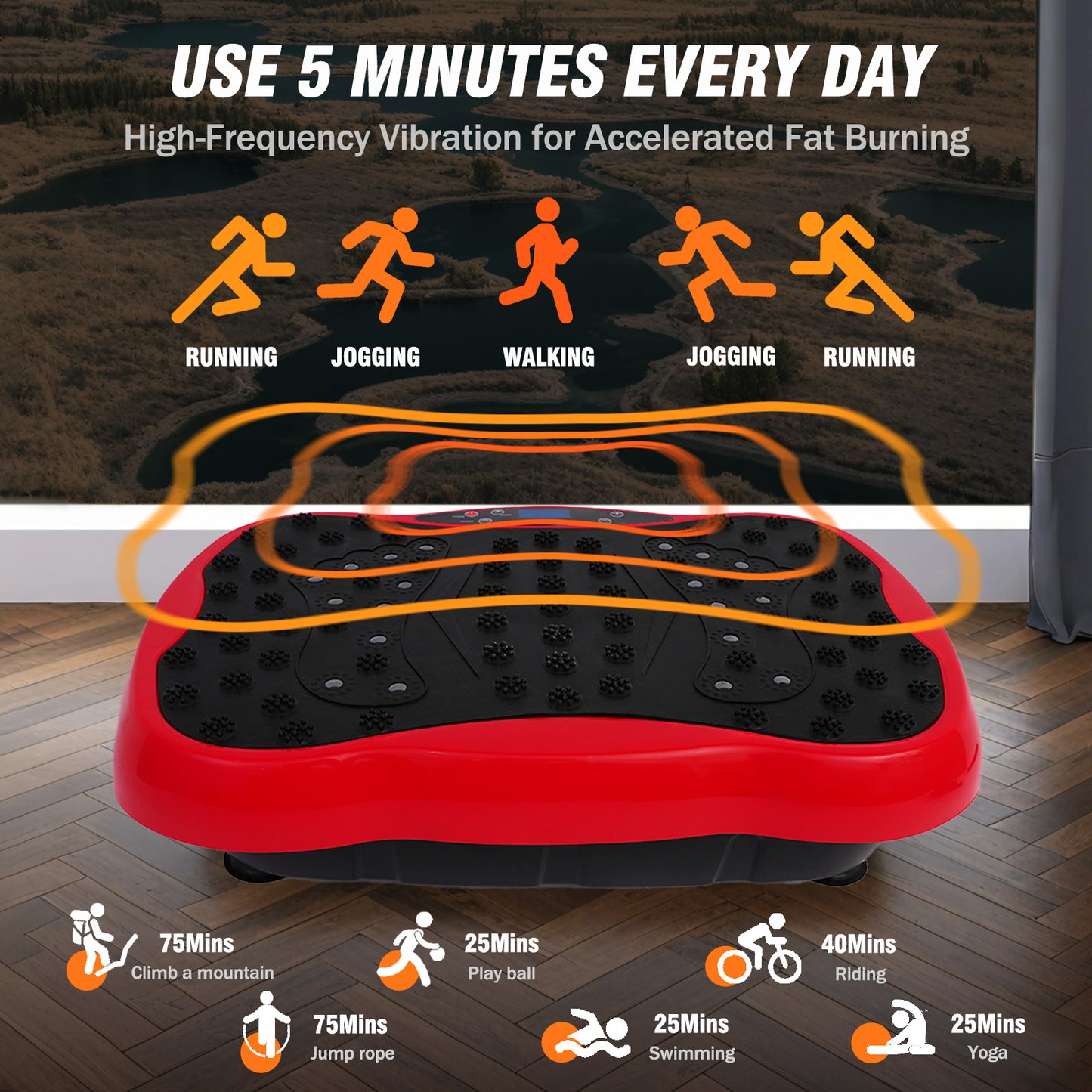 RICAN Vibration Plate Exercise Machine 330lb, Vibration Board for Lymphatic Drainage, Full Body Workout Vibrating Fitness Platform, Waver Stand for Weight Loss, Red