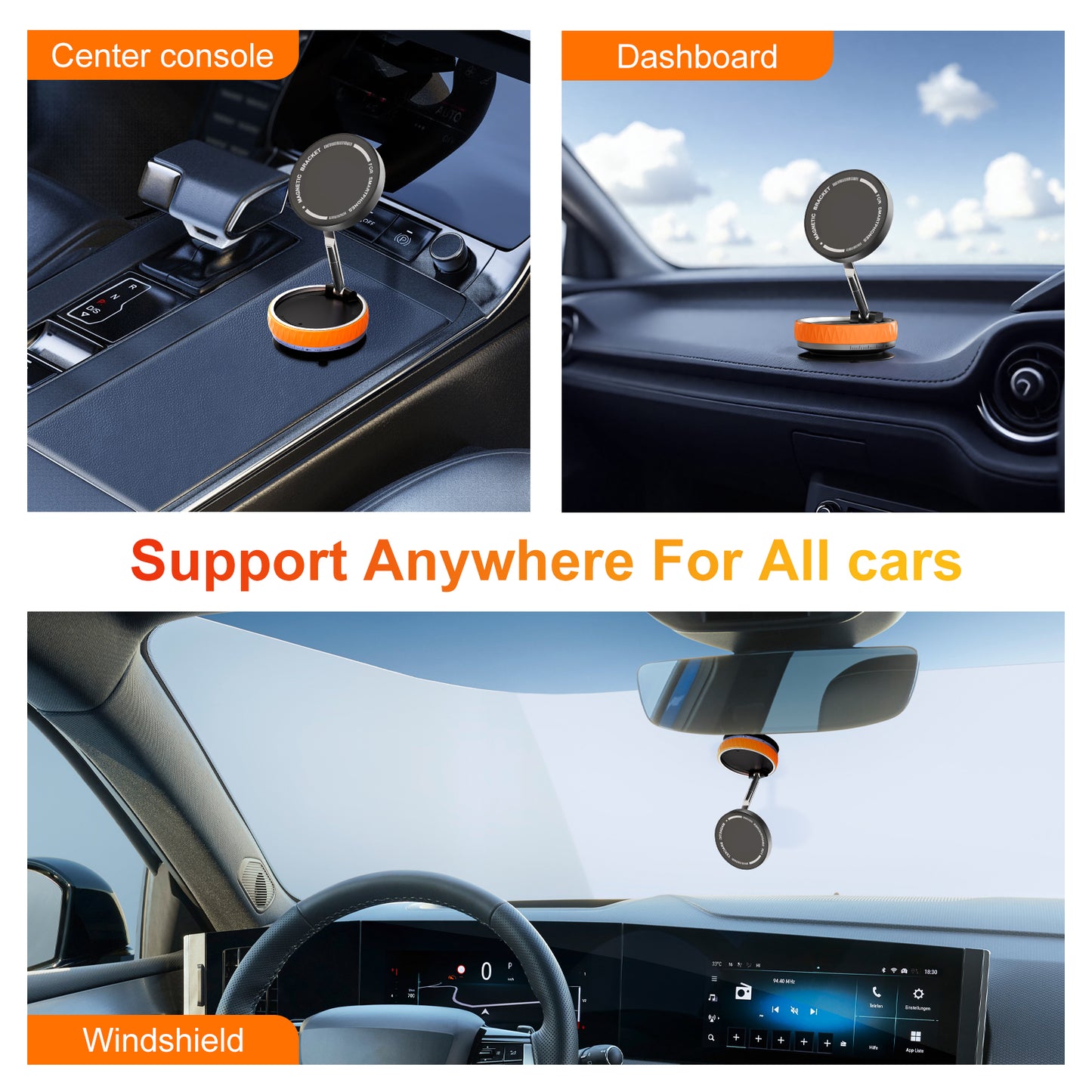 Phone Holder for Car, 360¡ã Rotation Strong Magnet Phone Mount for Dashboard, Compatible with iPhone, Samsung Galaxy, Car Mount for Windshield,Orange