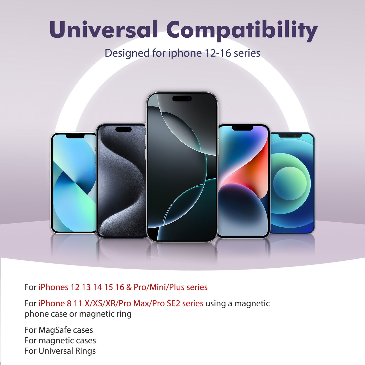 Wireless Power Bank, 10000mAh Fast Charging, with LED Power Display, 2 in 1 Portable Magnetic Power Bank, Compatible with Multi Device with cable, Purple
