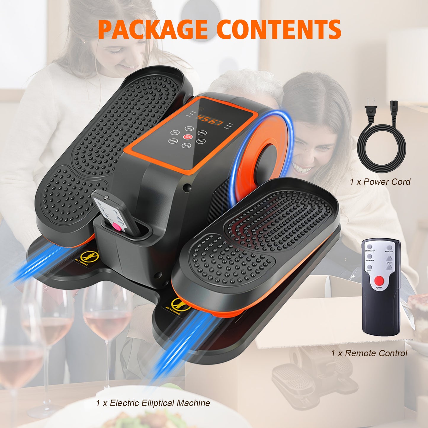 Under Desk Elliptical Machine, Quiet & Portable Leg Ellipse Exerciser with Remote Control & 12 Adjustable Speeds, Elliptical Exercise Machine with Dual Modes for Home Office Fitness