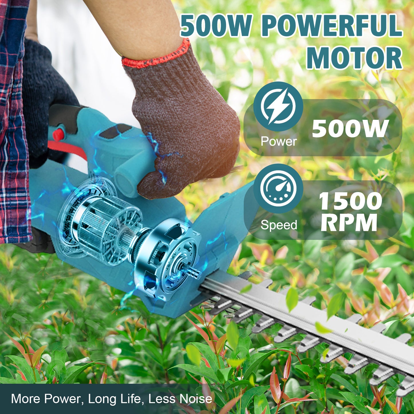 BAOKALER 20" Cordless Hedge Trimmer,24V Rechargeable Hedge Cutter with 20" Double Action Blade and 2PCS 2000MAH Batteries, Lightweight Grass Shrub Trimmer, Blue