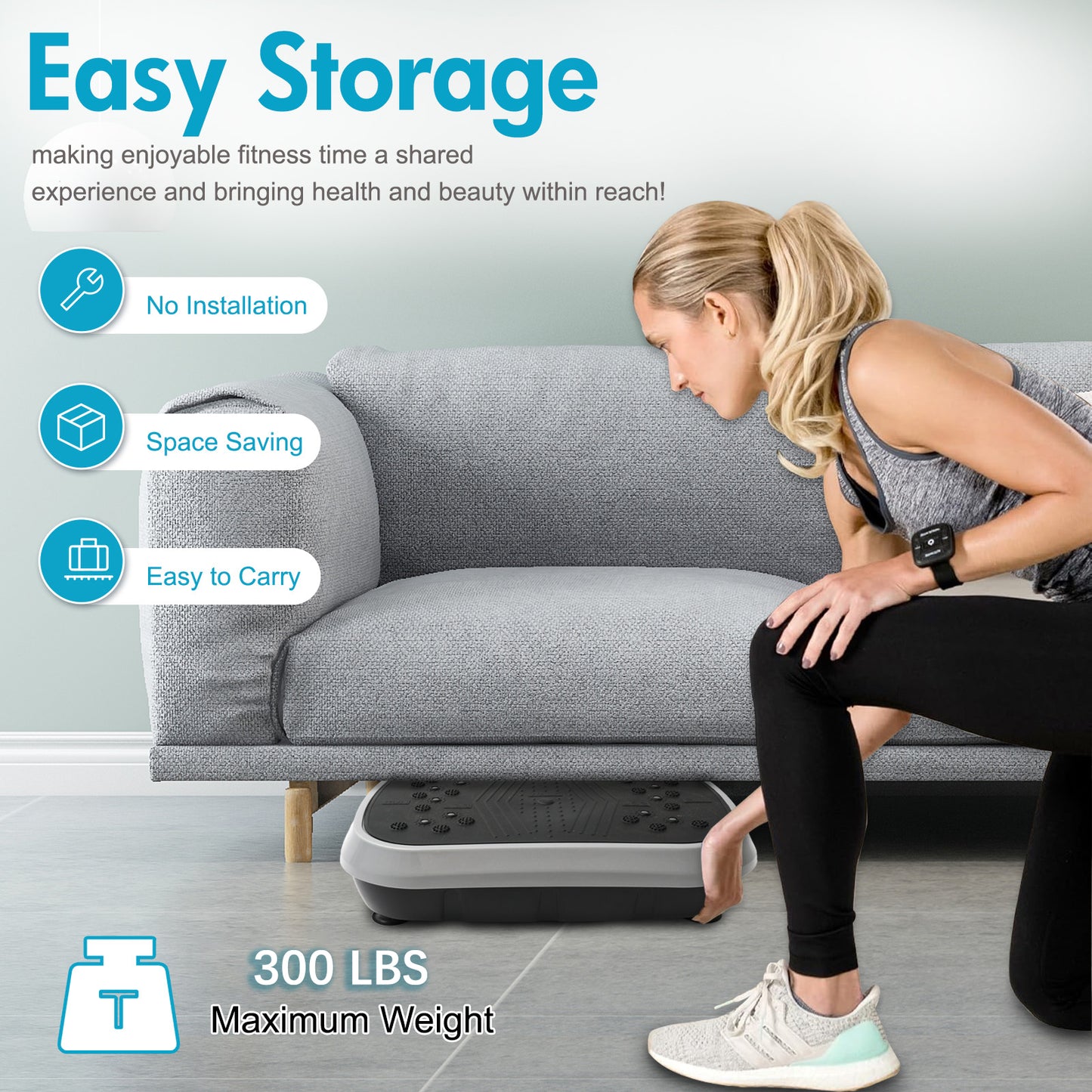 Vibration Plate Exercise Machine, Full Body Workout Machine for Weight Loss, Vibrating Board 300LBS Capacity, Vibration Platform with Resistance Bands, Remote Control, Silver-White