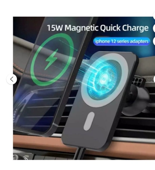 Super Strong Magnetic Car Mount with 15W Fast Wireless Charging, easy to install, durable and study, Black