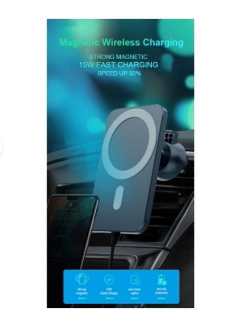 Super Strong Magnetic Car Mount with 15W Fast Wireless Charging, easy to install, durable and study, Black