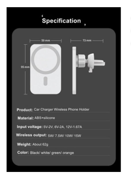 Super Strong Magnetic Car Mount with 15W Fast Wireless Charging, easy to install, durable and study, White