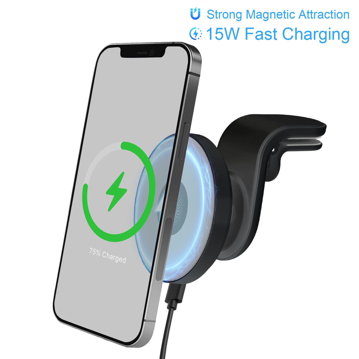 Super Strong Magnetic Car Mount with 15W Fast Wireless Charging, 360¡ã Rotatable and easy to install, durable and study, Black