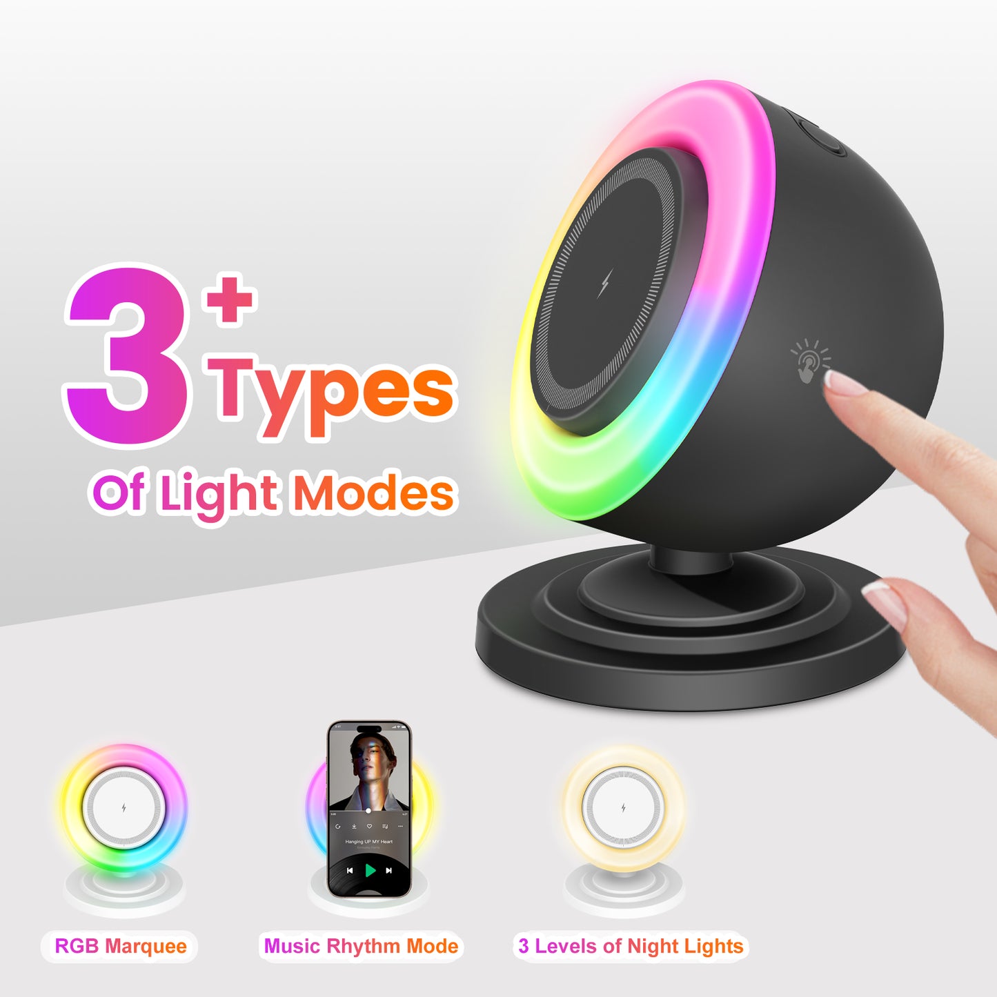 Wireless Charger for iPhone Samsung Huawei,Magnetic Charging Station with Bluetooth speaker and RGB light, Travel Charging Station Compatible with Apple 12 and above series, Black
