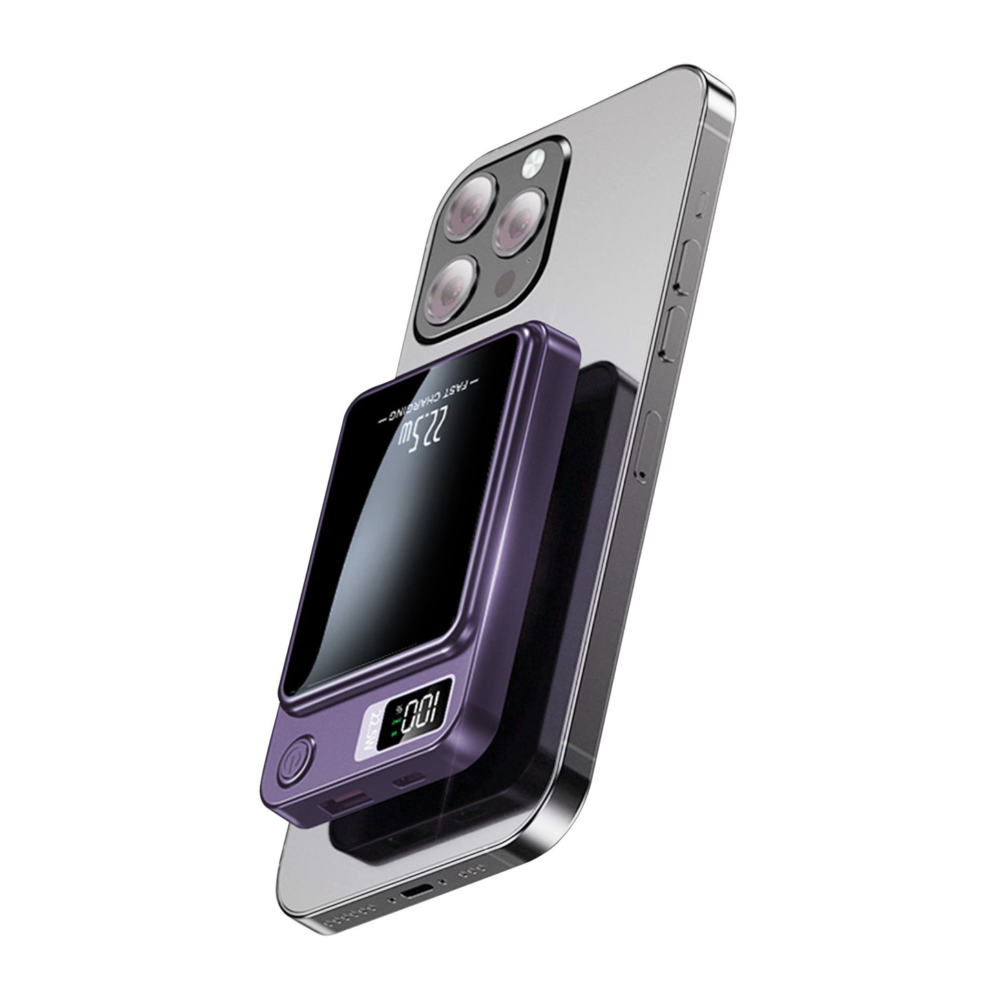 Wireless Power Bank, 10000mAh Fast Charging, with LED Power Display, 2 in 1 Portable Magnetic Power Bank, Compatible with Multi Device with cable, Purple