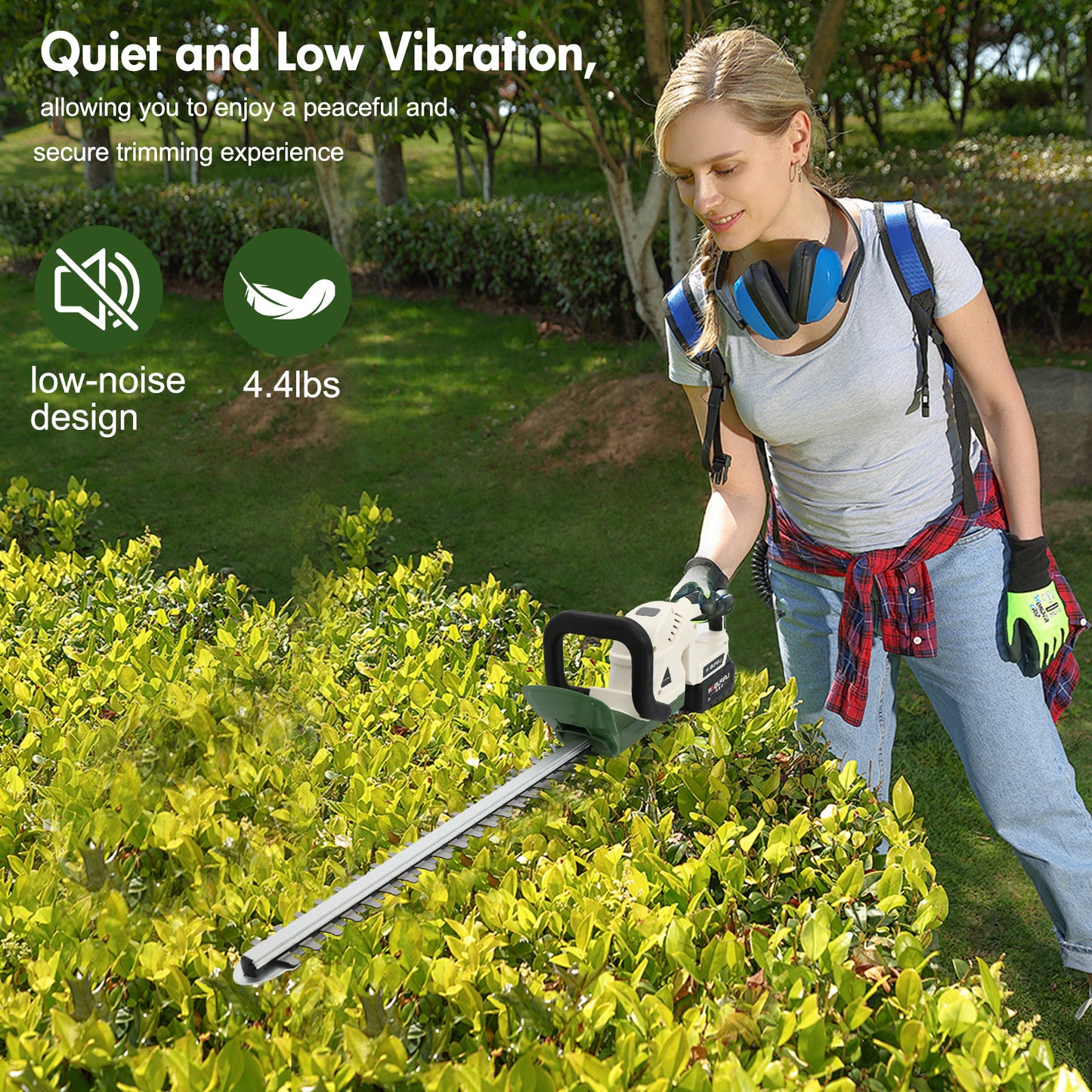21V Cordless Hedge Trimmer with 20" Dual-Action Blade, Handle Electric Hedge Trimmer with 3.0Ah Battery and Fast Charger for Garden, Shrub, Grass and Lawn, Up to 20000 RPM, Green
