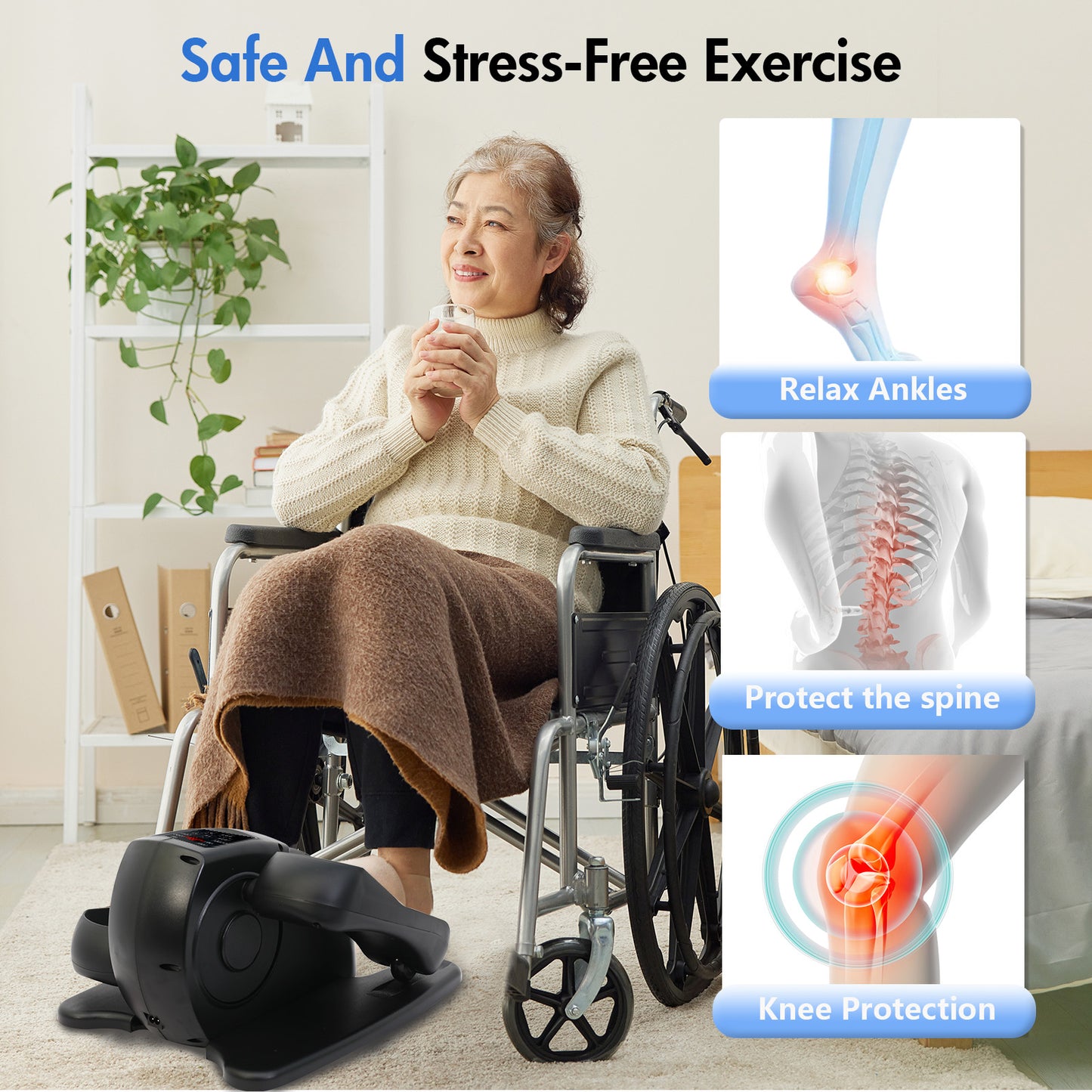 Baokaler Under Desk Elliptical Exercise Machine, Electric Elipsefit Leg Exerciser while Sitting for Seniors,12 Adjustable Speeds with Remote Control