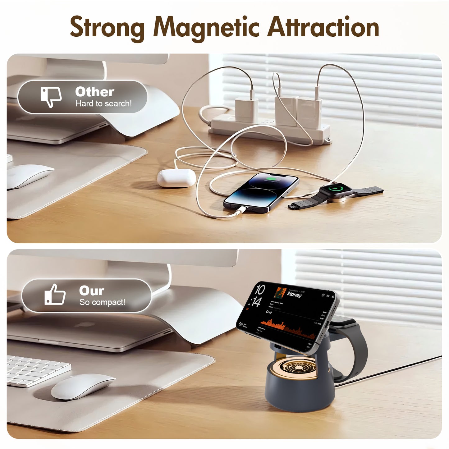 4 in 1 wireless charging station For iPhone AirPods iWatch, Wireless Charger with Mushroom Light, fast charging for Multiple Devices