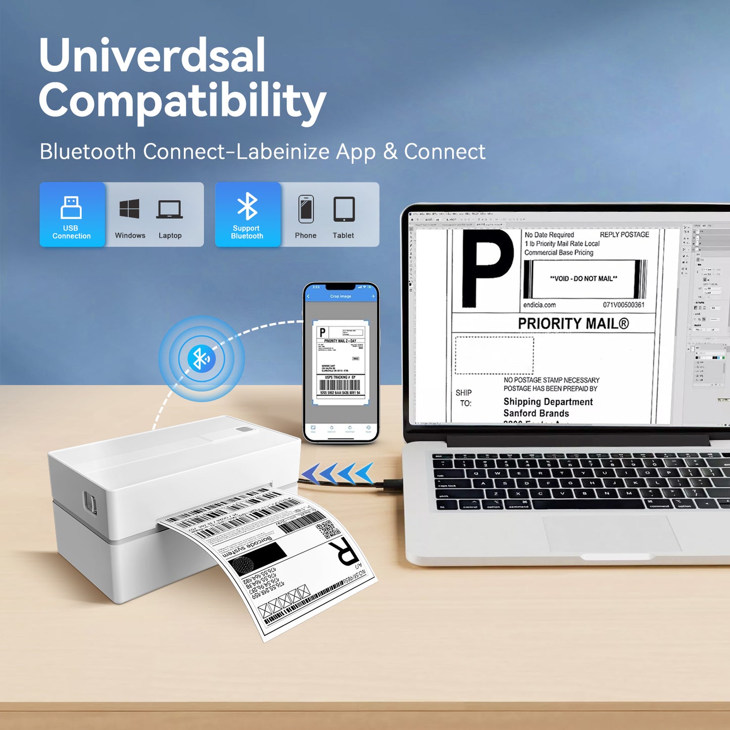 4x6 Thermal Label Printer, Bluetooth Shipping Label Maker for Packages, Compatible with Windows iOS Android, Wireless Sticker Printing for Business and Home, Portable Wireless Printer
