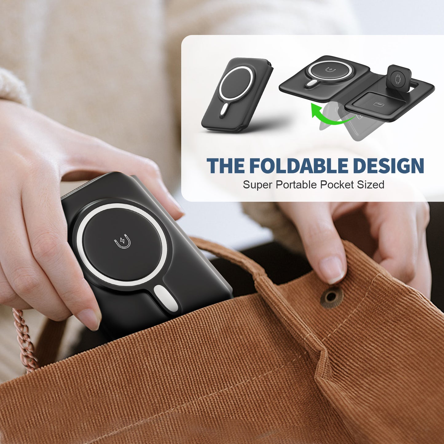 Wireless Charger for iPhone, 3 in 1 Magnetic Charging Station for Apple Devices for iPhone 16 15 14 13 12 Pro Max Plus - Foldable Charging Pad for Apple Watch Series Airpods 4 3 2 Pro, Black