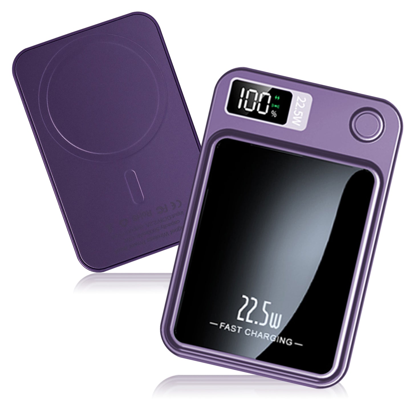 Wireless Power Bank, 10000mAh Fast Charging, with LED Power Display, 2 in 1 Portable Magnetic Power Bank, Compatible with Multi Device with cable, Purple