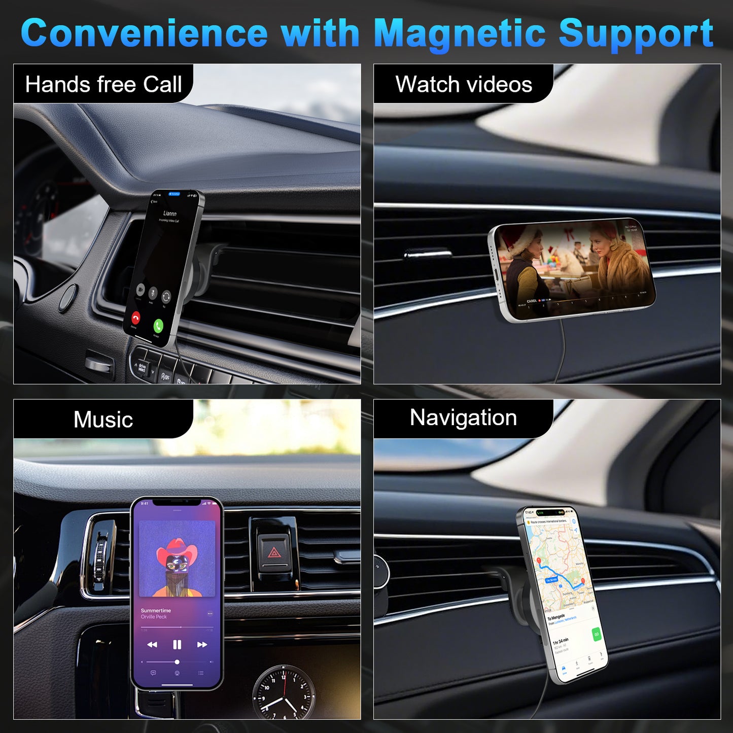 Super Strong Magnetic Car Mount with 15W Fast Wireless Charging, 360¡ã Rotatable and easy to install, durable and study, Black