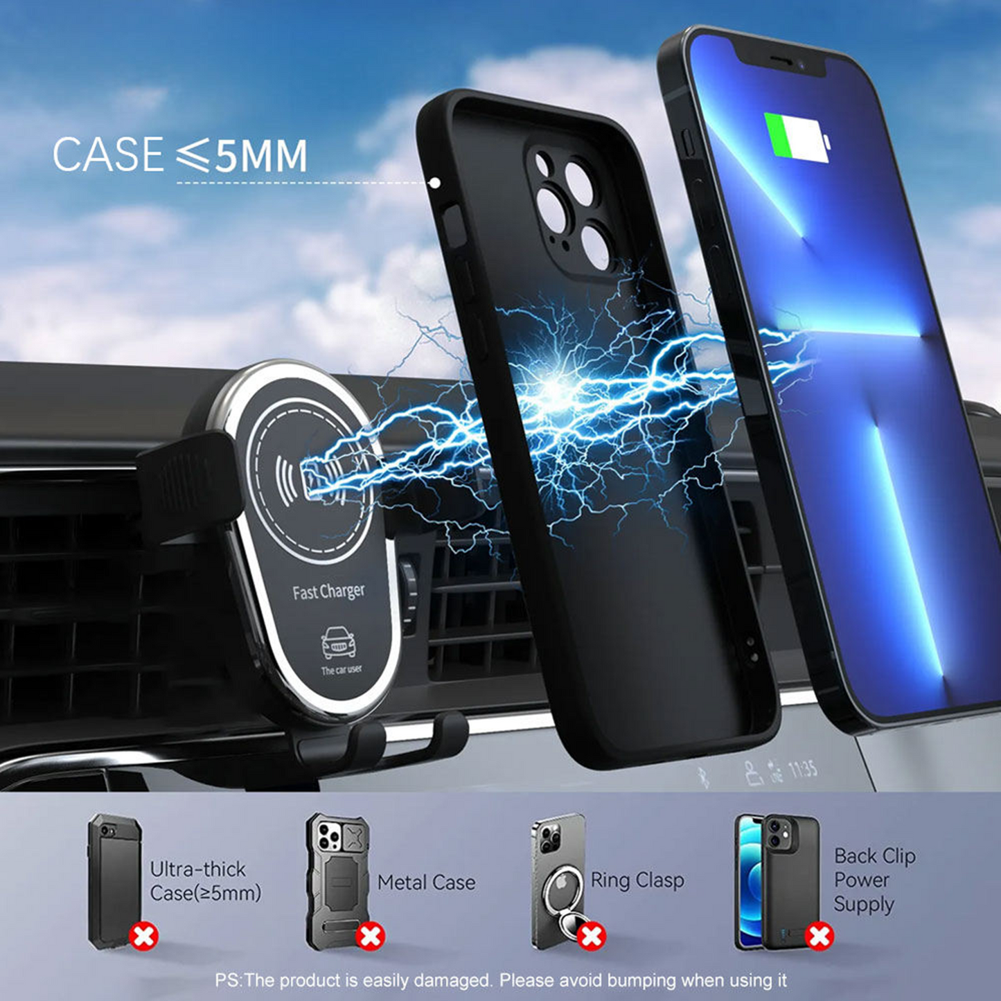 Wireless Car Charger,15W Fast Phone Wireless Charger for Car Auto Clamping,Wireless Car Charger Mounts