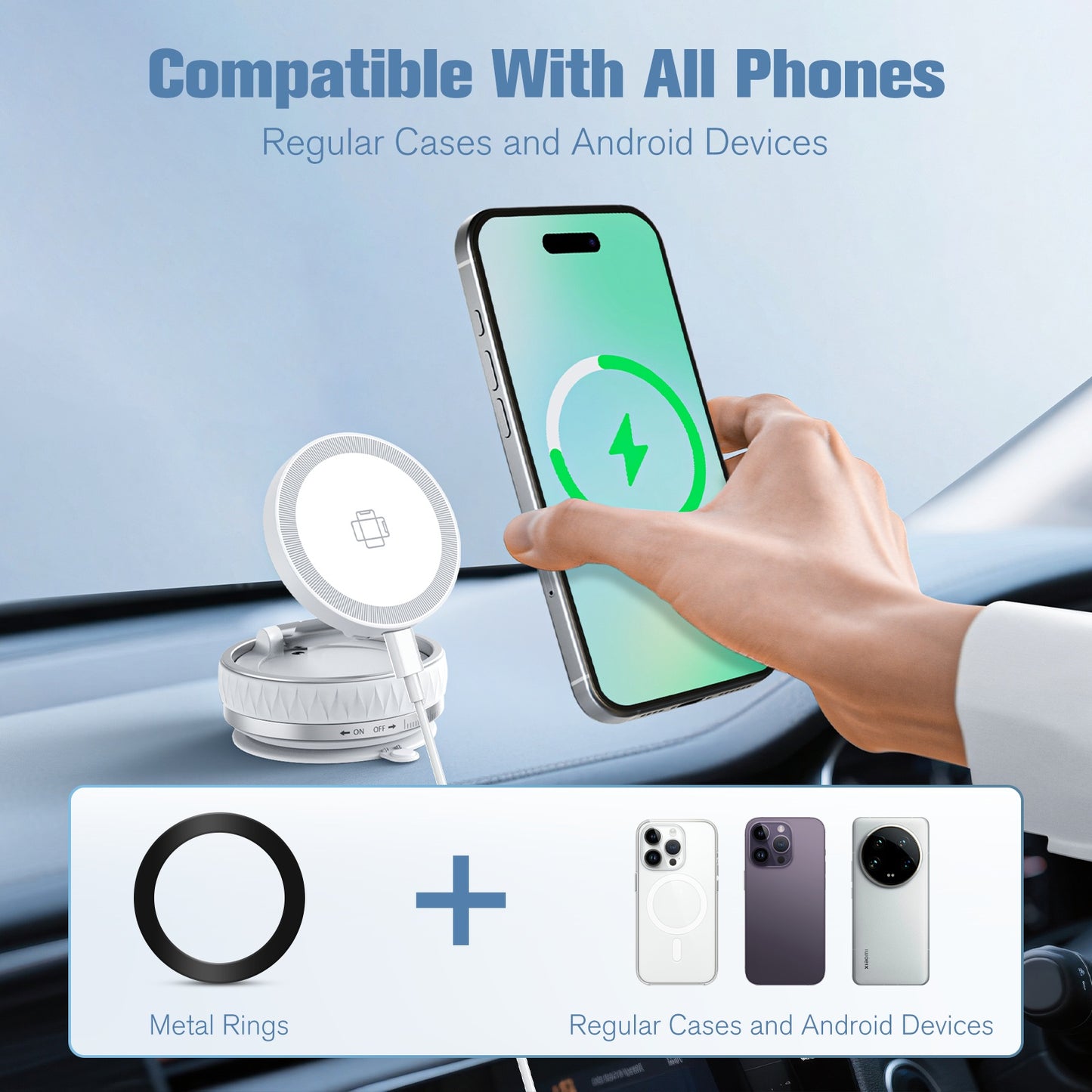 Wireless Car Charger, Ultra Magnetic Phone Holder for Car Dashboard, 15W Charging, Cell Phone Holder Charger, Car Accessories for iPhone 17 16 15 14 13 12 (White)
