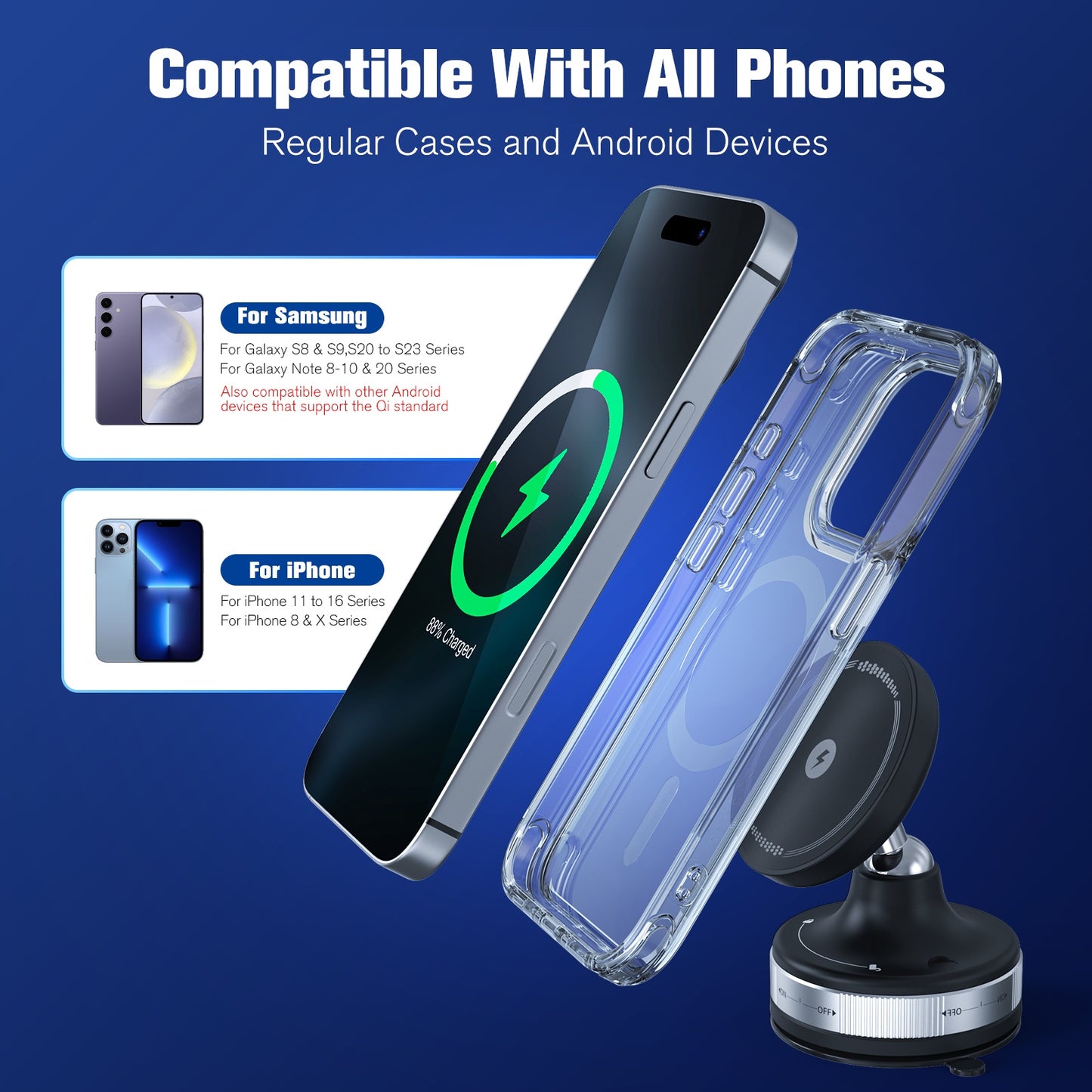 Wireless Car Charger, 15W Wireless Charging Phone Mount for Car, Magnetic Car Phone Holder for iPhone 16 15 14 13 12, 360¡ã Rotatable Charger Car Mount, Black