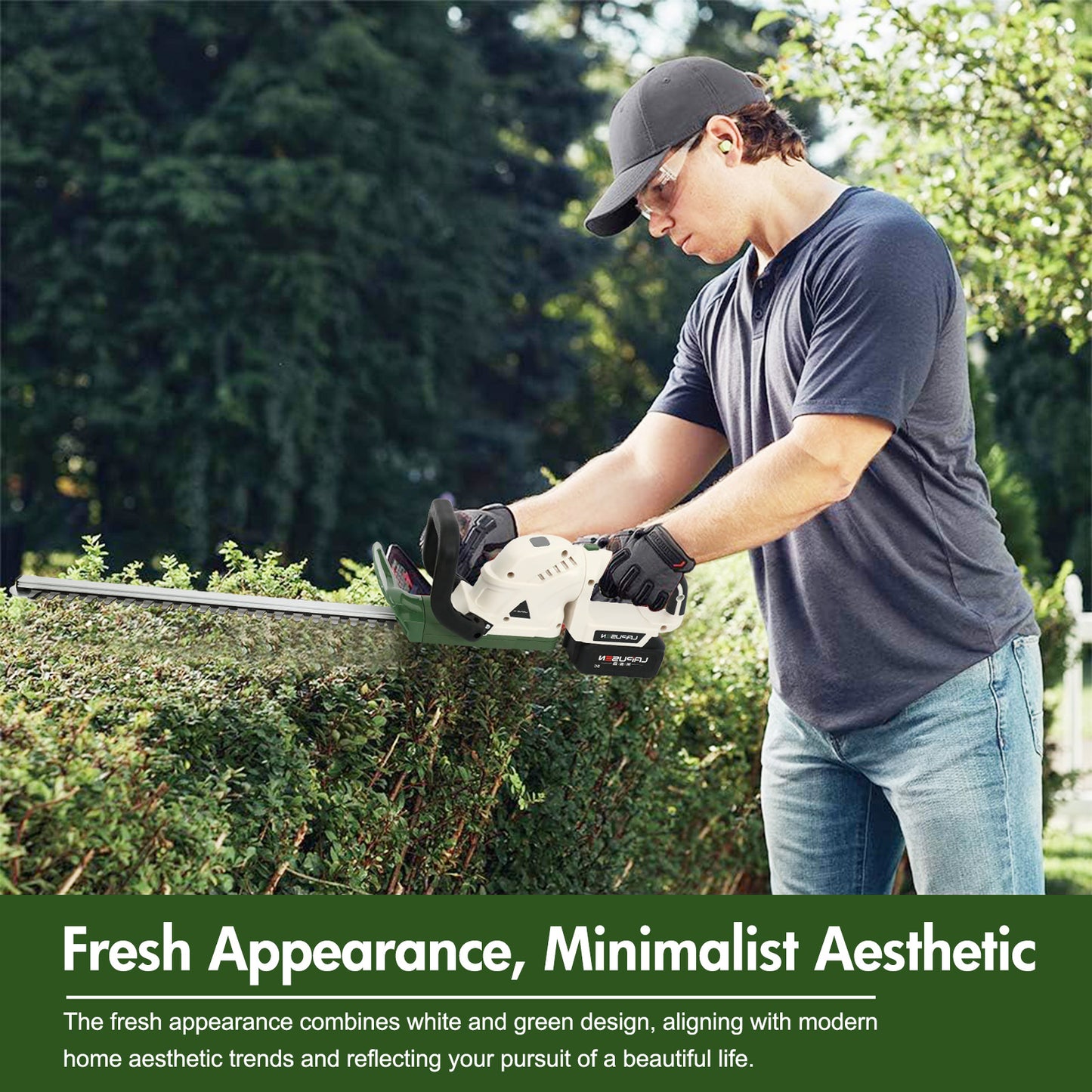 21V Cordless Hedge Trimmer with 20" Dual-Action Blade, Handle Electric Hedge Trimmer with 3.0Ah Battery and Fast Charger for Garden, Shrub, Grass and Lawn, Up to 20000 RPM, Green