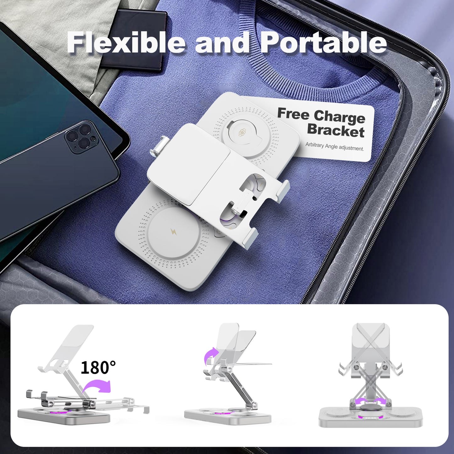 7 in 1 Wireless Charger for iPhone Airpods iWatch, Foldable Charging Station , Travel Charging Pad Dock Compatible with Apple 12 and above series, White