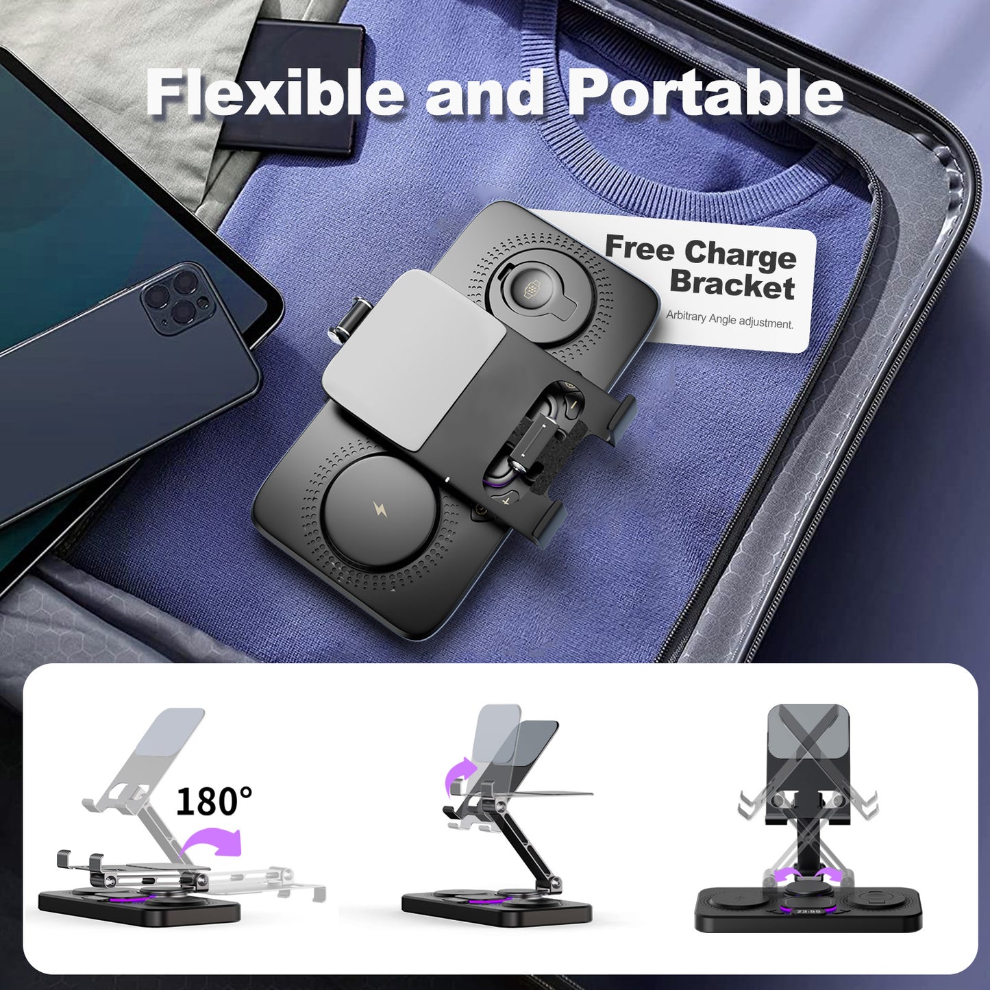 7 in 1 Wireless Charger for iPhone Airpods iWatch, Foldable Magnetic Charging Station For Apple Multiple Devices, Travel Charging Pad Dock Compatible with Apple 12 and above series