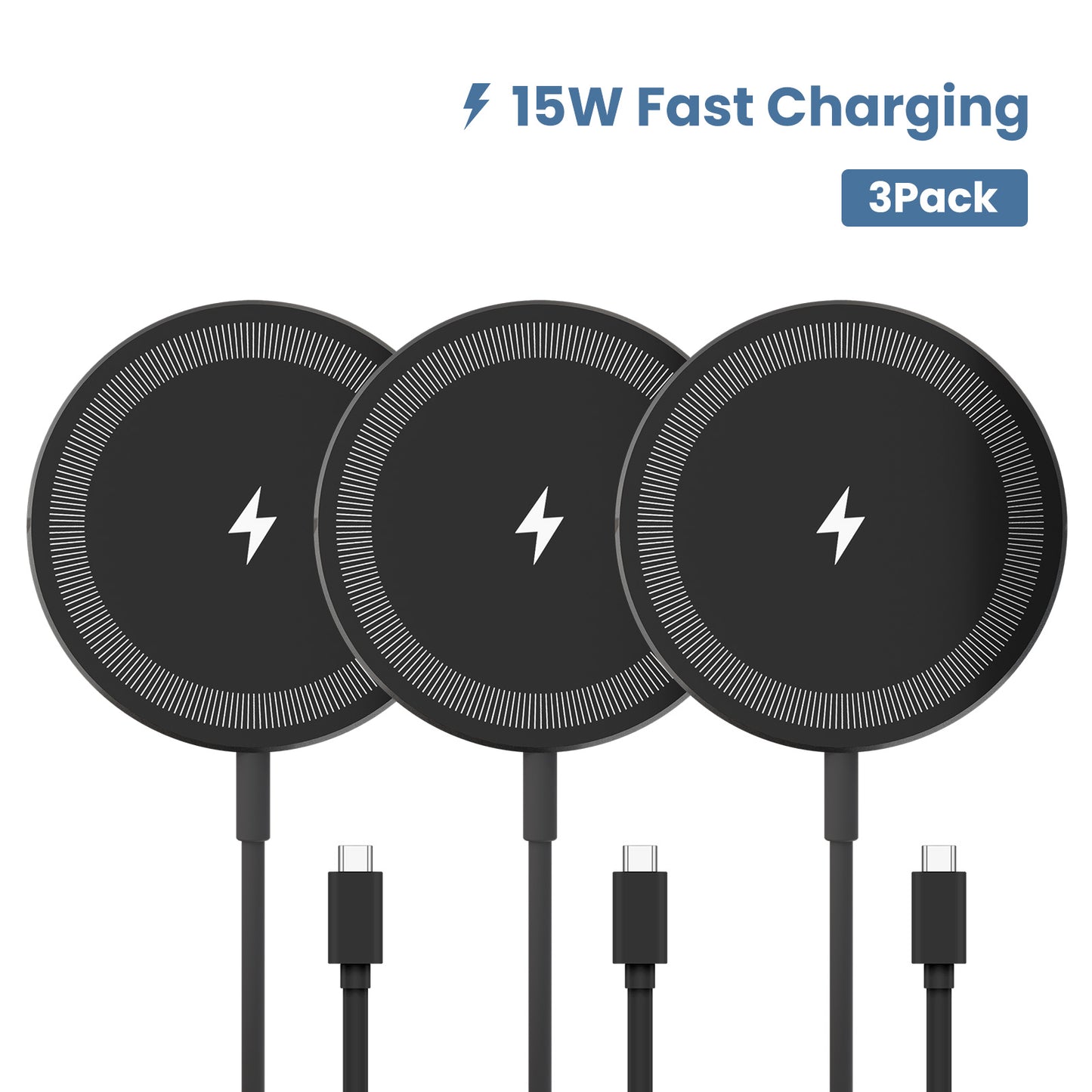 15W Rapid Wireless Charger, Compatible with iPhone 16 15 14 13 12 11 8 X XR SE Series, Compatible with AirPods, Slim Portable Design for Office Bedroom Travel, Black(3 Pack)