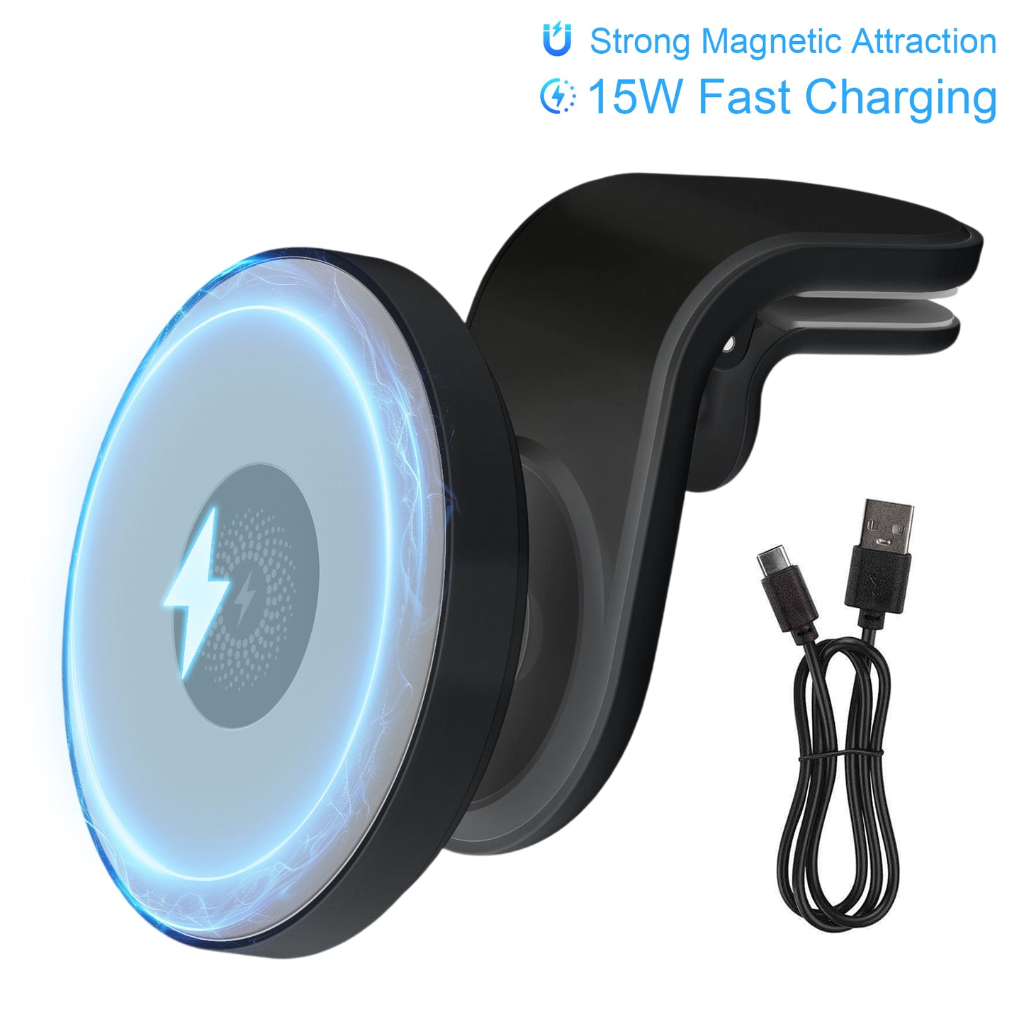 Super Strong Magnetic Car Mount with 15W Fast Wireless Charging, 360¡ã Rotatable and easy to install, durable and study, Black