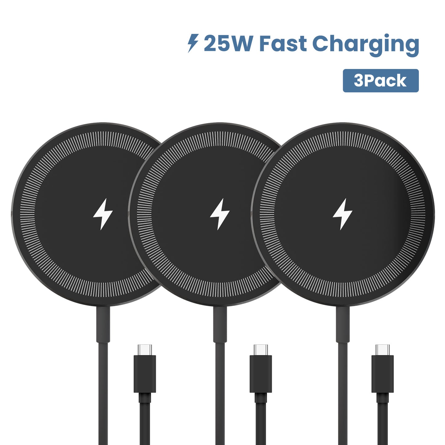 25W Rapid Wireless Charger, Compatible with iPhonee 16 15 14 13 12 11 8 X XR SE Series, Compatible with AirPods, Slim Portable Design for Office, Bedroom & Travel, Black(3 Pack)
