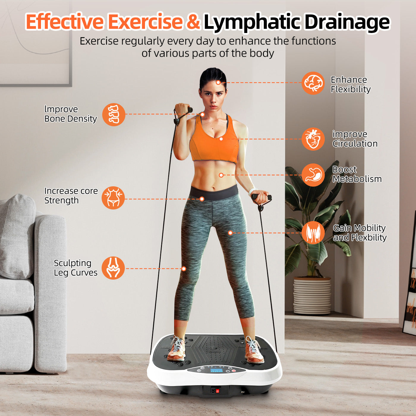 Vibration Plate Exercise Machine, Waver Vibration Plate for Home Fitness, Full Body Workout Platform with Loop Bands & Remote Control for Weight Loss & Muscle Toning, White