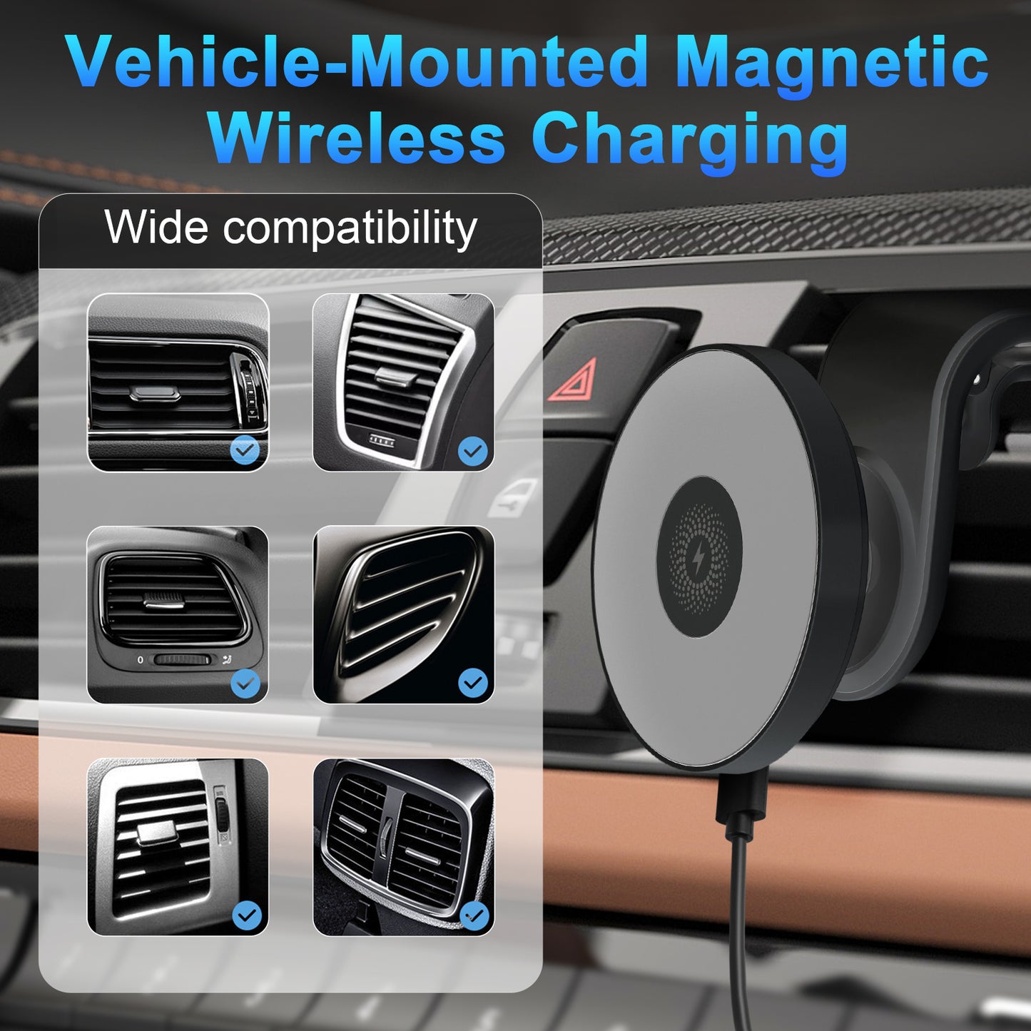 Super Strong Magnetic Car Mount with 15W Fast Wireless Charging, 360¡ã Rotatable and easy to install, durable and study, Black