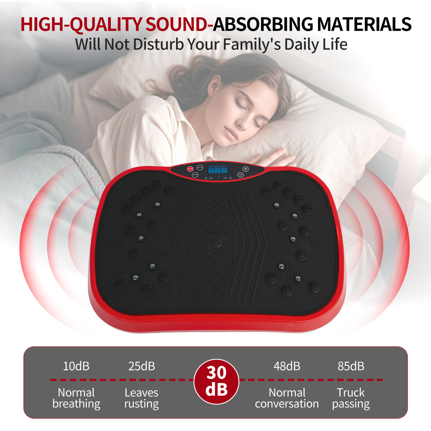 RICAN Vibration Plate Exercise Machine, Vibrating Lymphatic Drainage Shaking Board, Full Body Workout Platform with Loop Bands & Remote Control for Weight Loss Fat Burner, Red