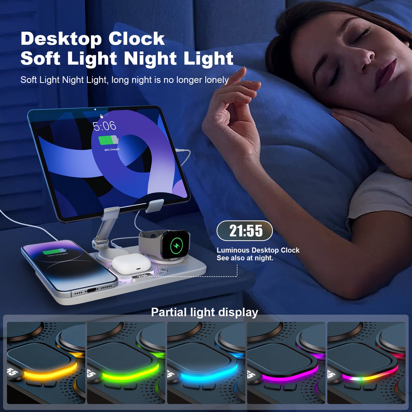 7 in 1 Wireless Charger for iPhone Airpods iWatch, Foldable Charging Station , Travel Charging Pad Dock Compatible with Apple 12 and above series, White