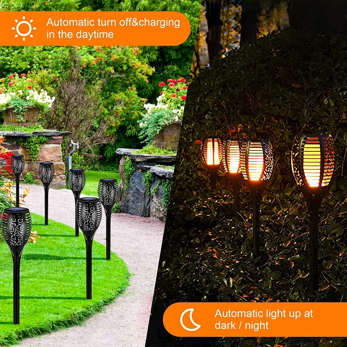 8 Pack Solar Torch Lights with Flickering Flame, Waterproof Solar Lights Outdoor, Solar Pathway Lights, Landscape Decoration Lighting for Garden, Lawn, Patio, Yard, Outdoor Decoration