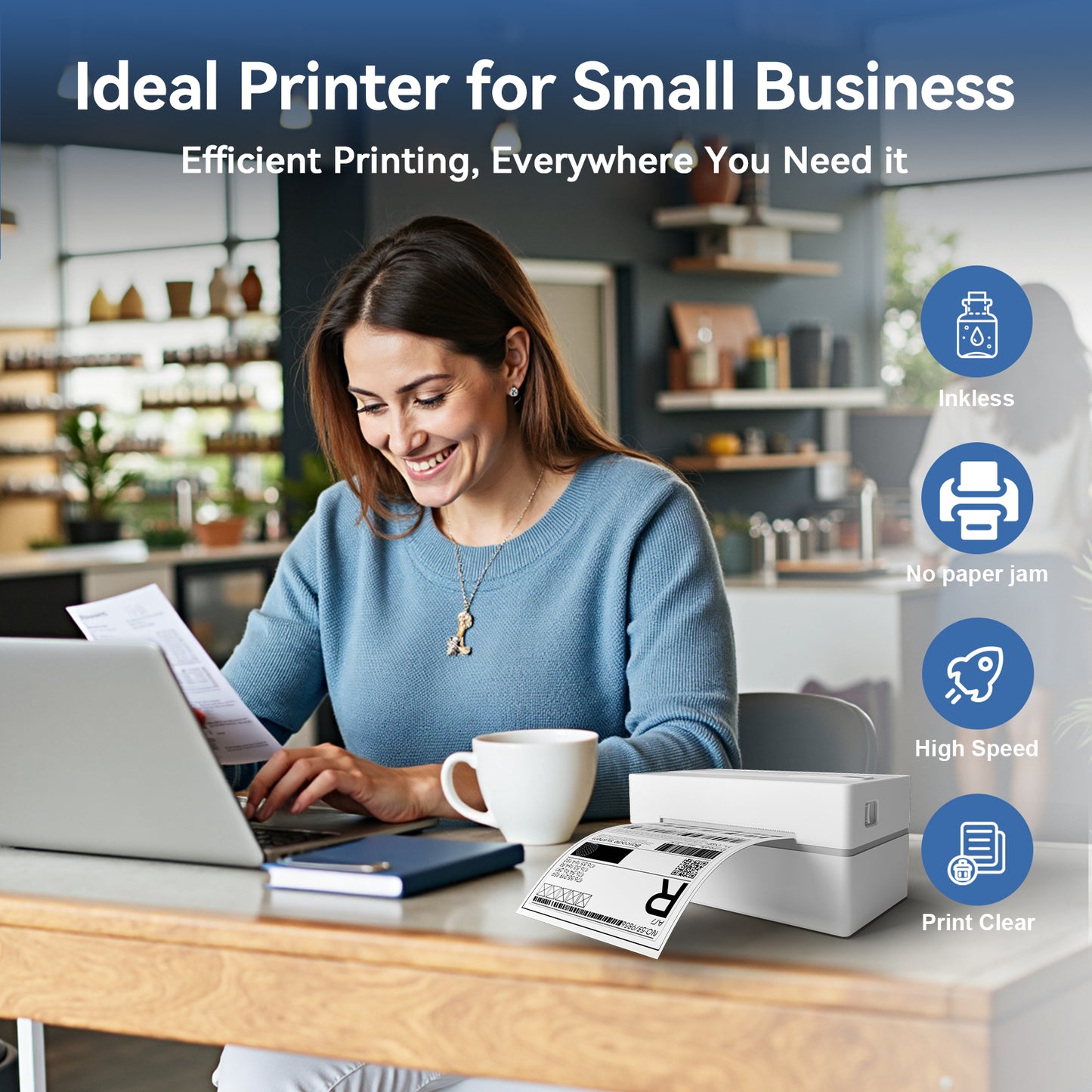 4x6 Thermal Label Printer, Bluetooth Shipping Label Maker for Packages, Compatible with Windows iOS Android, Wireless Sticker Printing for Business and Home, Portable Wireless Printer