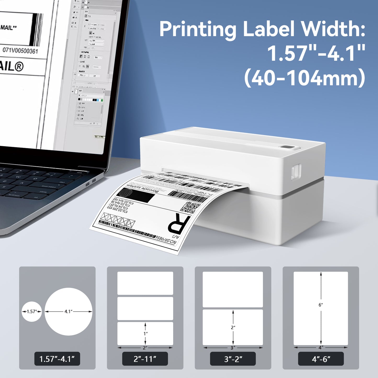 4x6 Thermal Label Printer, Bluetooth Shipping Label Maker for Packages, Compatible with Windows iOS Android, Wireless Sticker Printing for Business and Home, Portable Wireless Printer