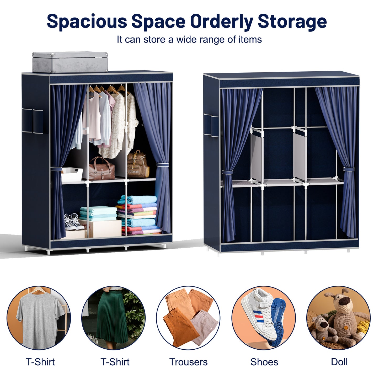 BAOKALER Dustproof Wardrobe Closet Storage Shelf, Non-woven Fabric Portable Closet Organizer, Dark Blue