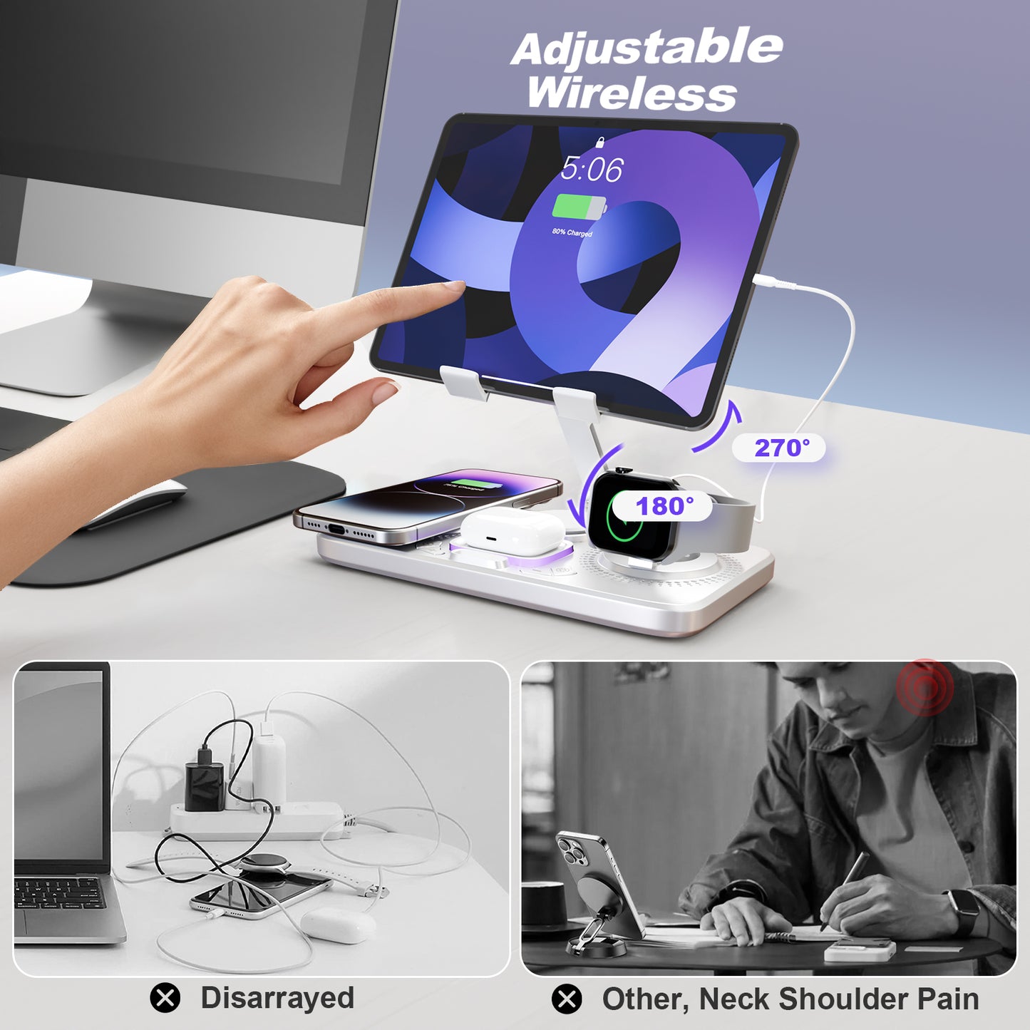 7 in 1 Wireless Charger for iPhone Airpods iWatch, Foldable Charging Station , Travel Charging Pad Dock Compatible with Apple 12 and above series, White