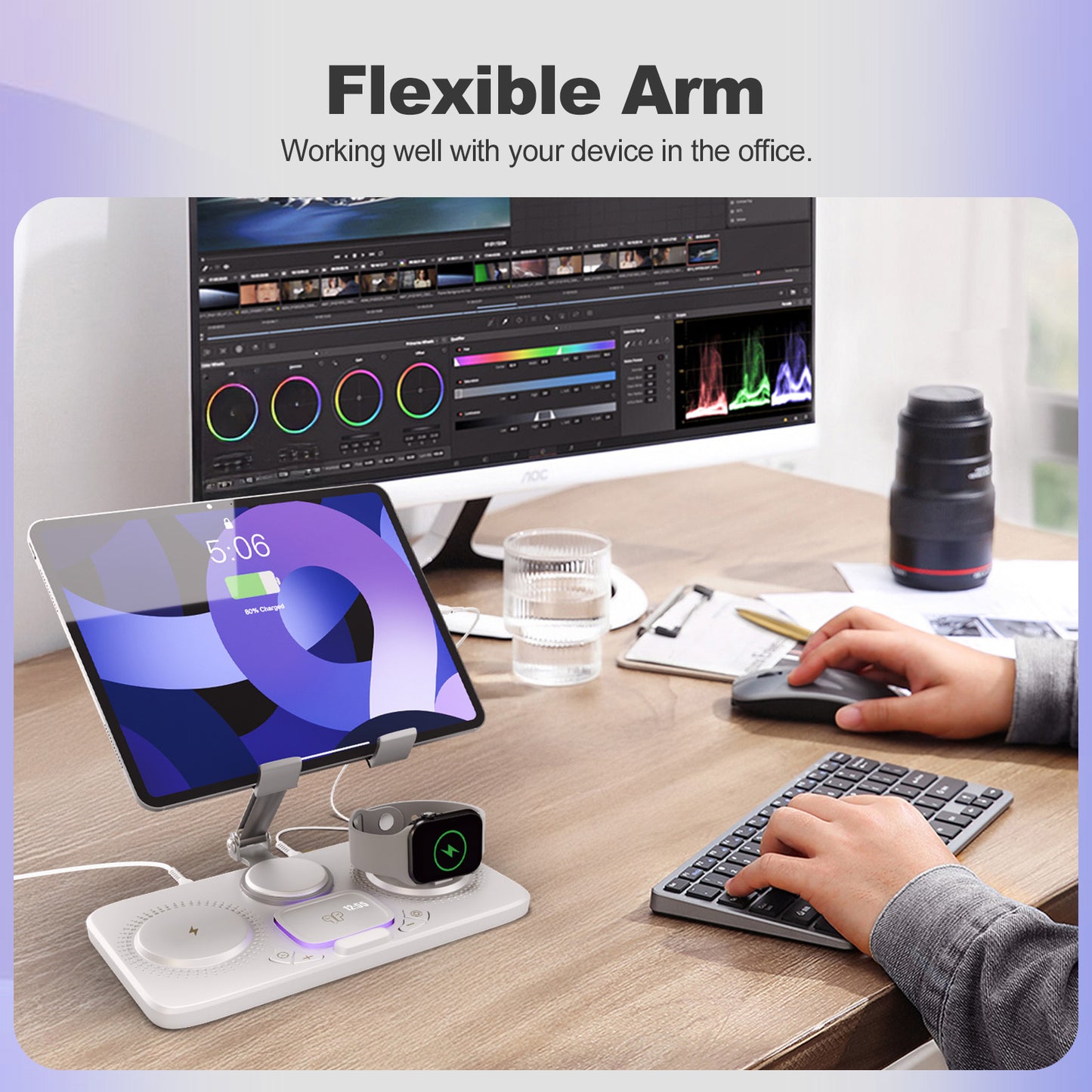 7 in 1 Wireless Charger for iPhone Airpods iWatch, Foldable Charging Station , Travel Charging Pad Dock Compatible with Apple 12 and above series, White