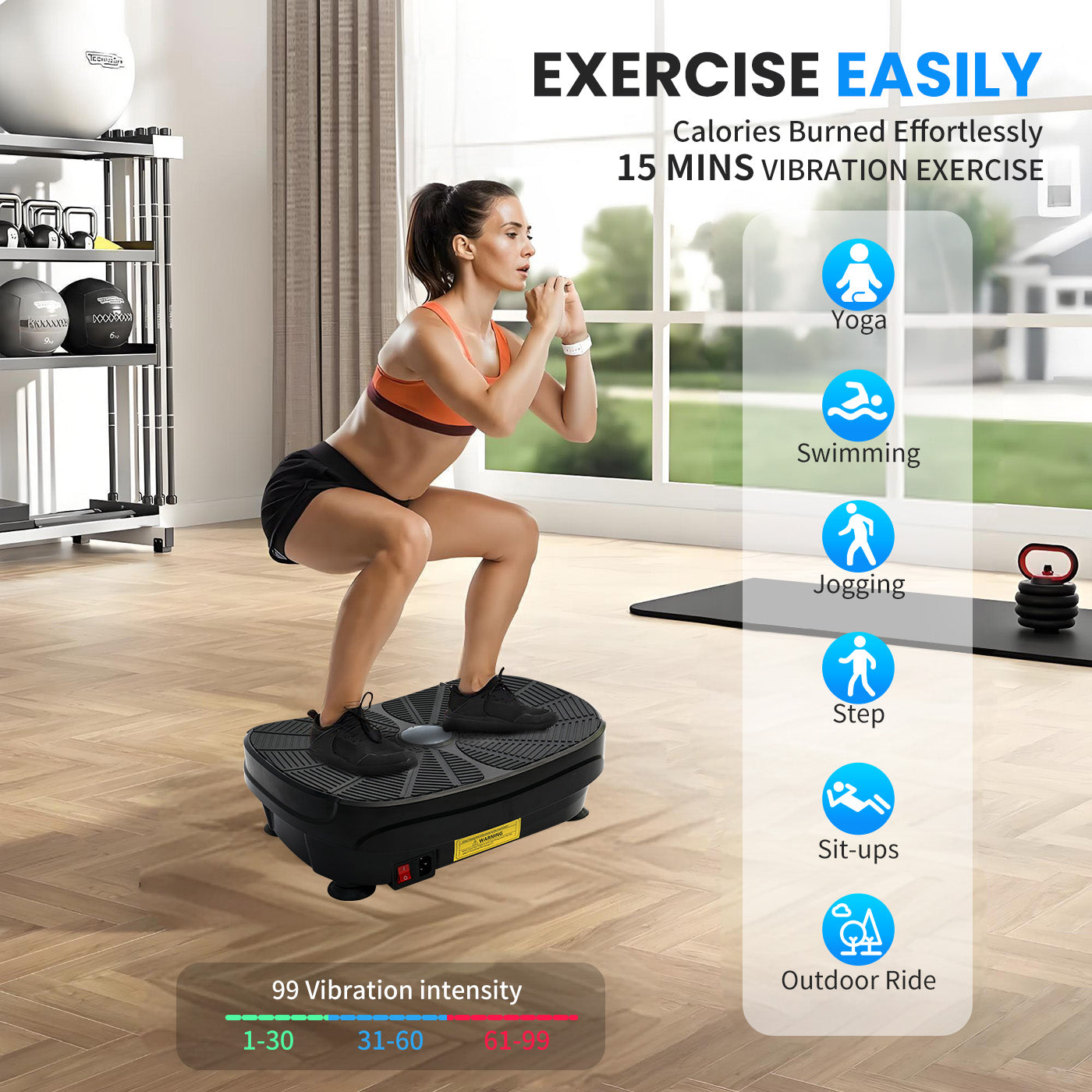 Vibration Plate Exercise Machine, Lymphatic Drainage Machine, Whole Body Workout Resistance Bands, Remote Control for Home Weight Loss and Training