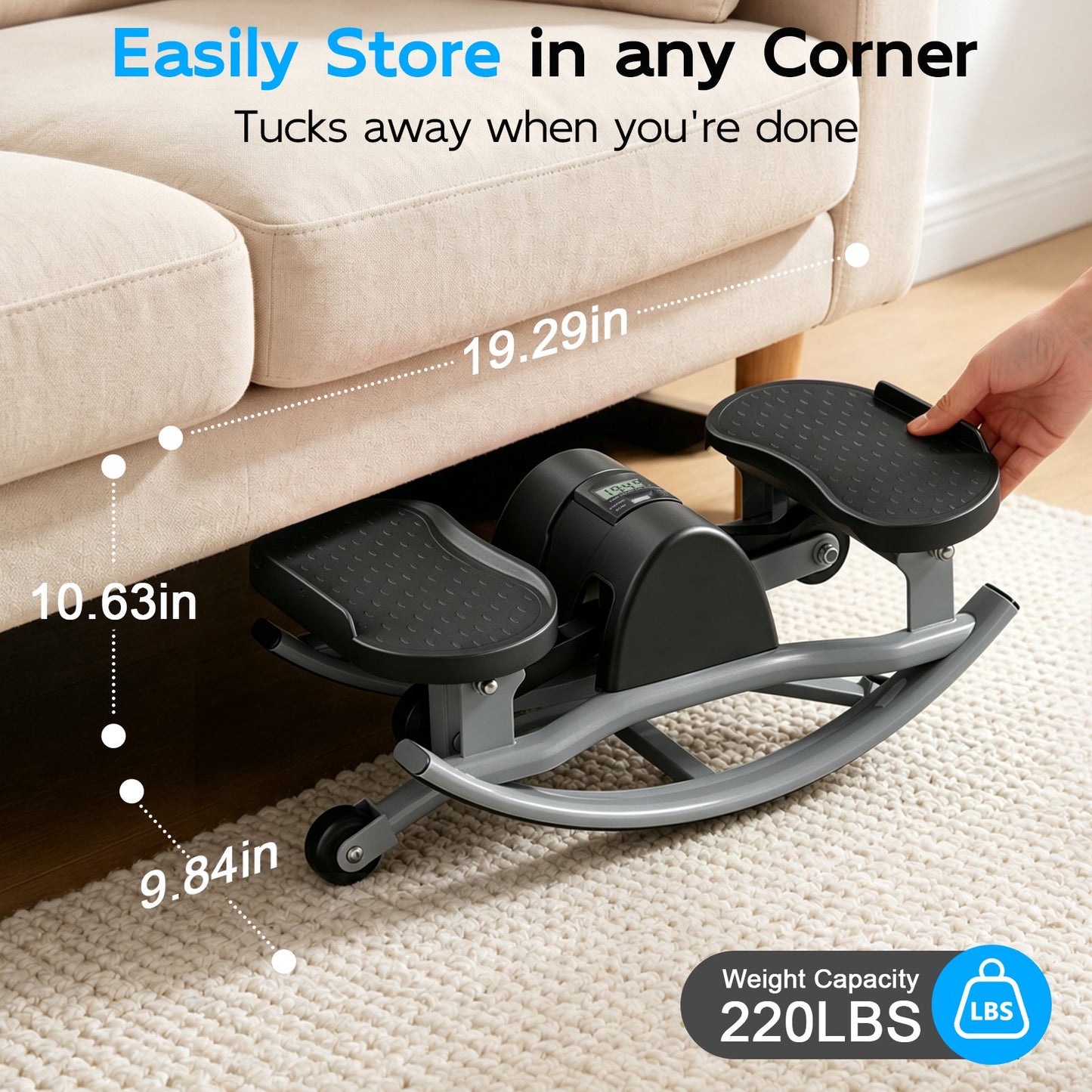 RICAN Smart Lateral Rocking Fitness Stepper, Low-Impact Portable Exercise Stepper with Digital Monitor, Resistance Bands & Floor Mat, Sliver