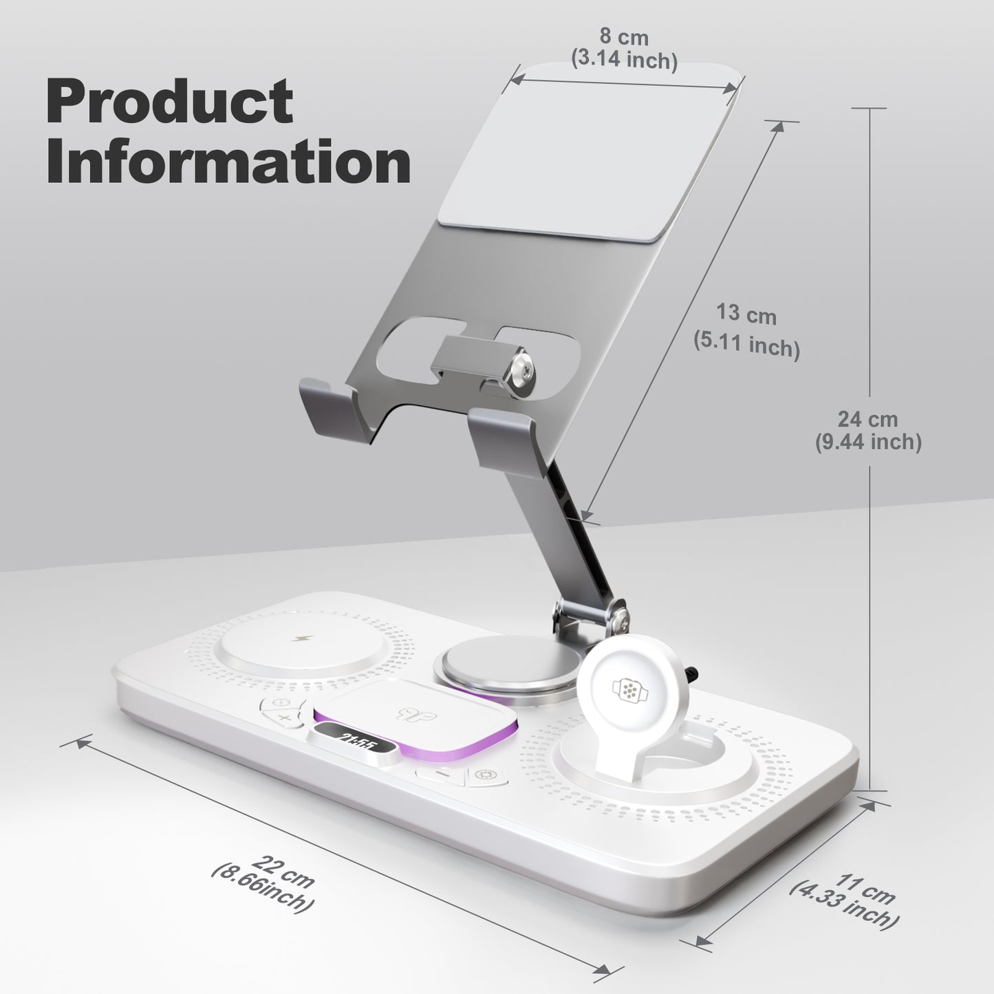 7 in 1 Wireless Charger for iPhone Airpods iWatch, Foldable Charging Station , Travel Charging Pad Dock Compatible with Apple 12 and above series, White