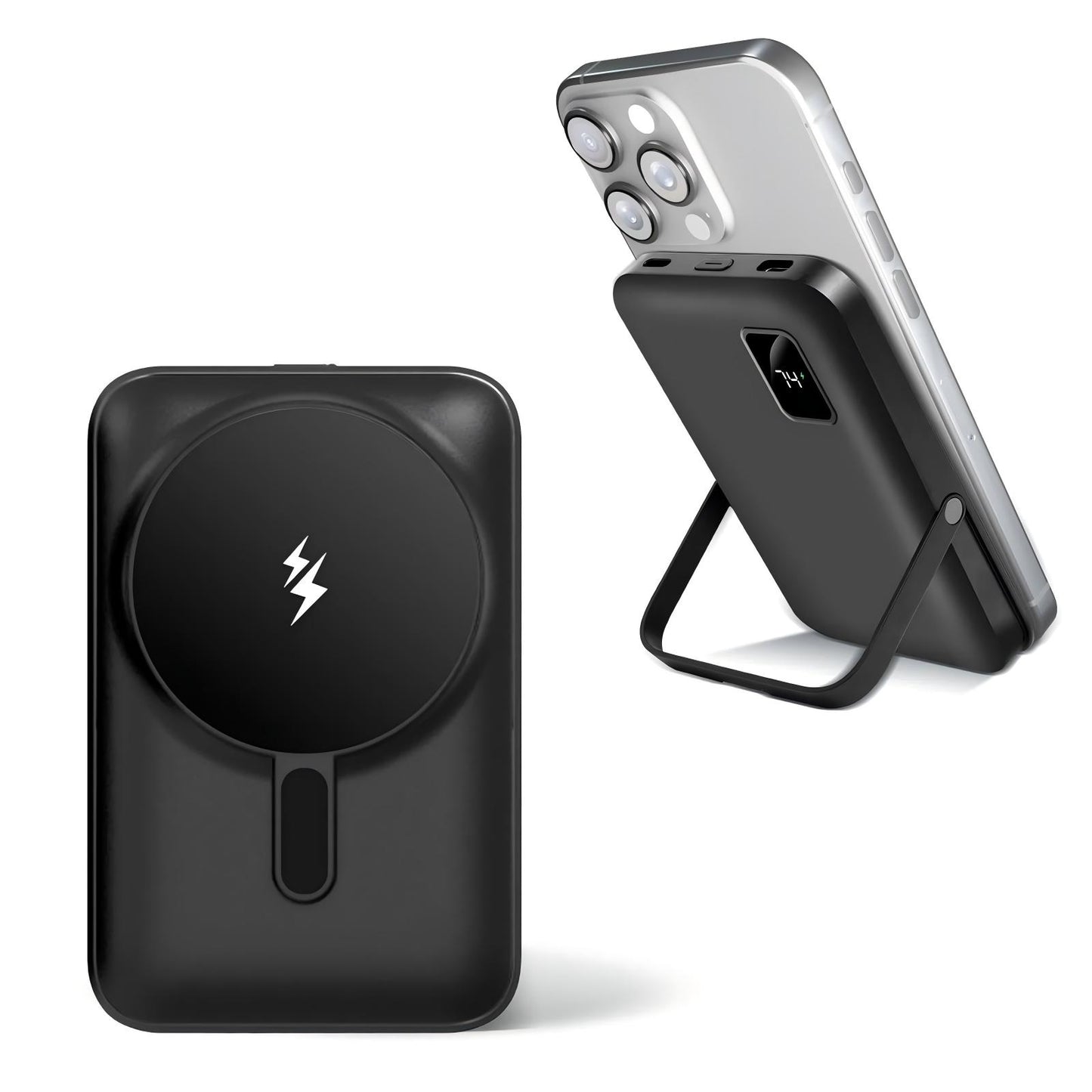 Magnetic Power Bank,10000mAh Wireless Portable Charger with LED Display, Built-in Cables, Magsafe Charger with Foldable Stand, 20W PD Fast Charging