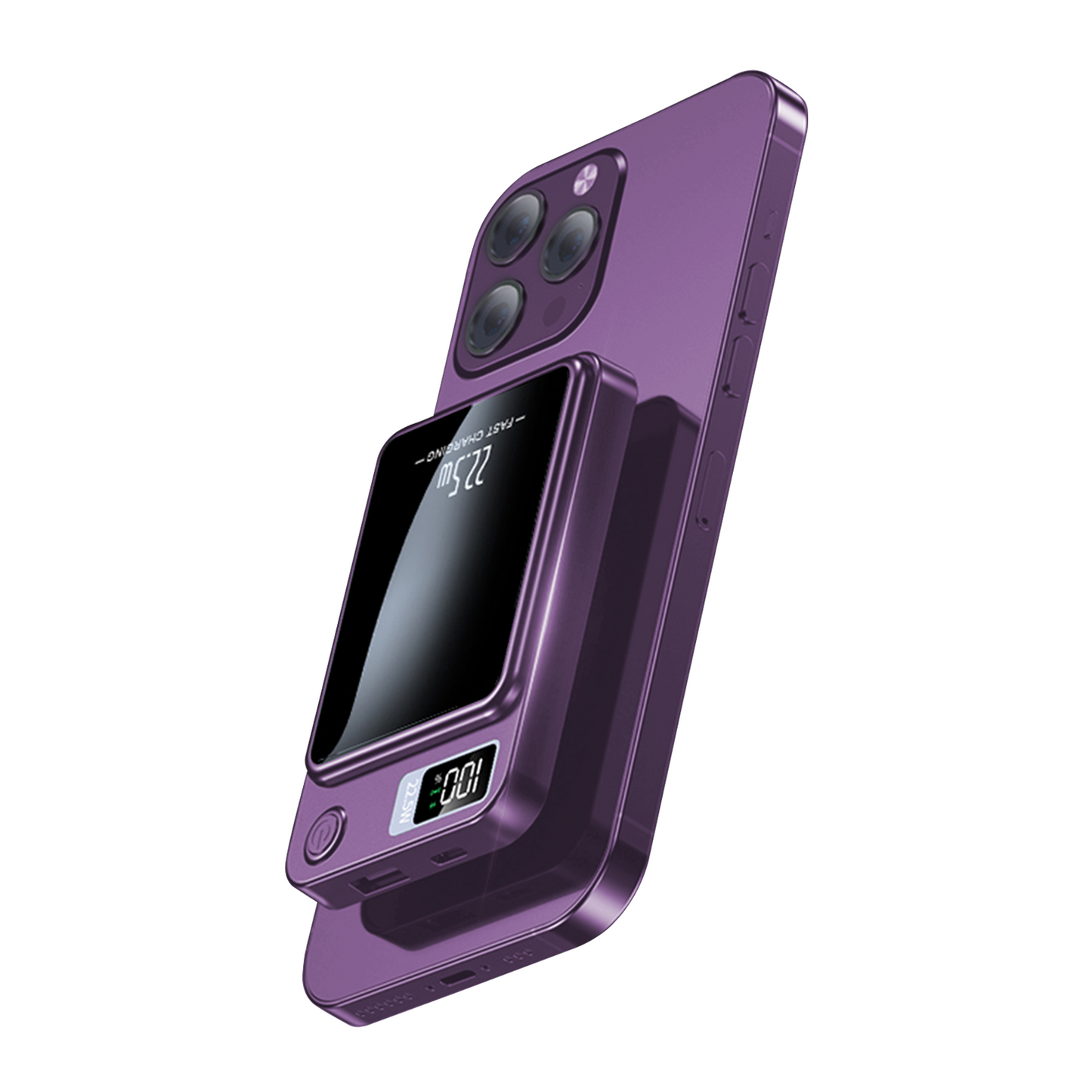 Magnetic power bank, 10000mAh 22.5W Fast Charging Phone Battery Bank, 2 in 1 Wireless Magnetic Power Bank with cable, Purple