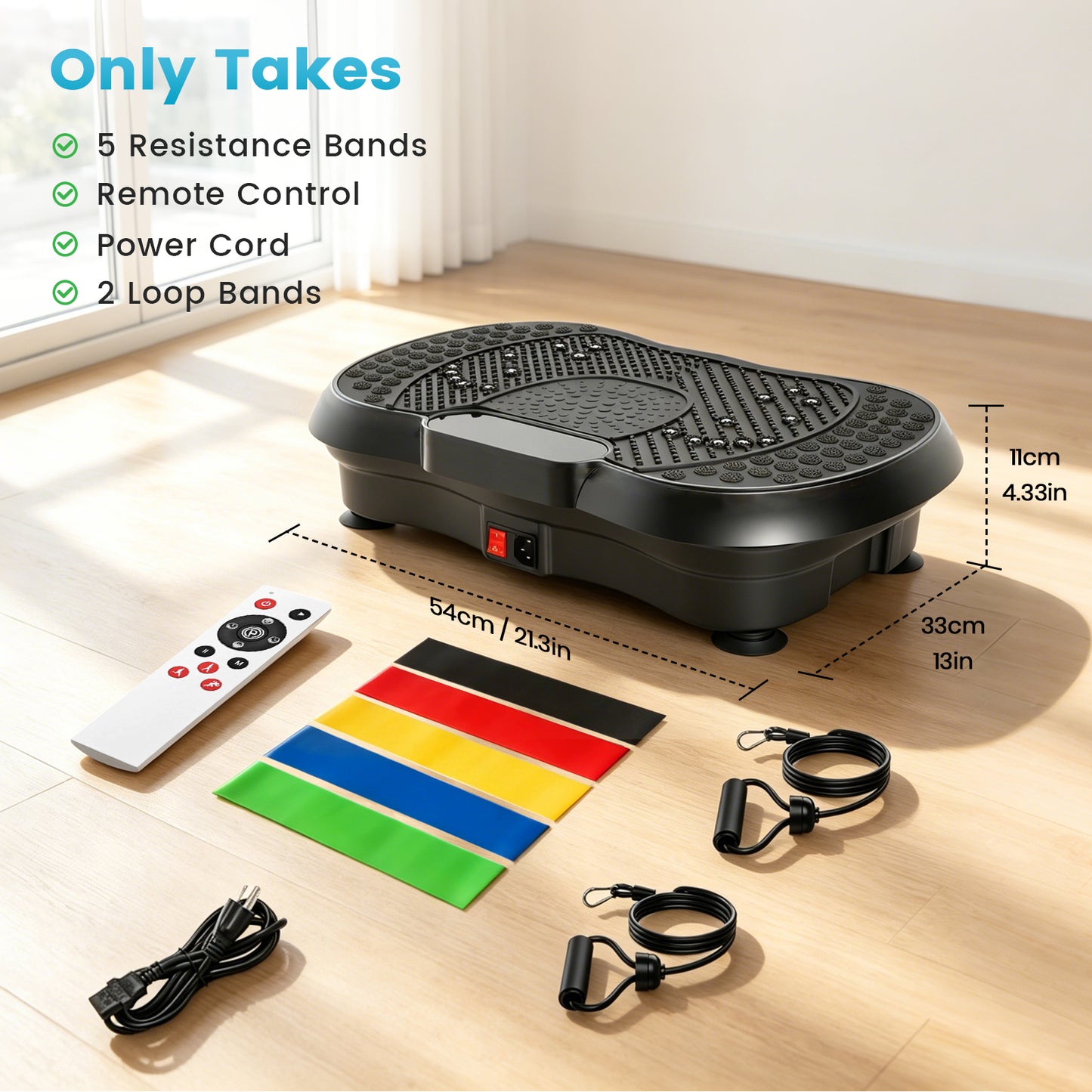 Vibration Plate Exercise Machine with 5 Resistance Bands, Whole Body Workout Vibration Platform for Fat Burning & Body Shaping